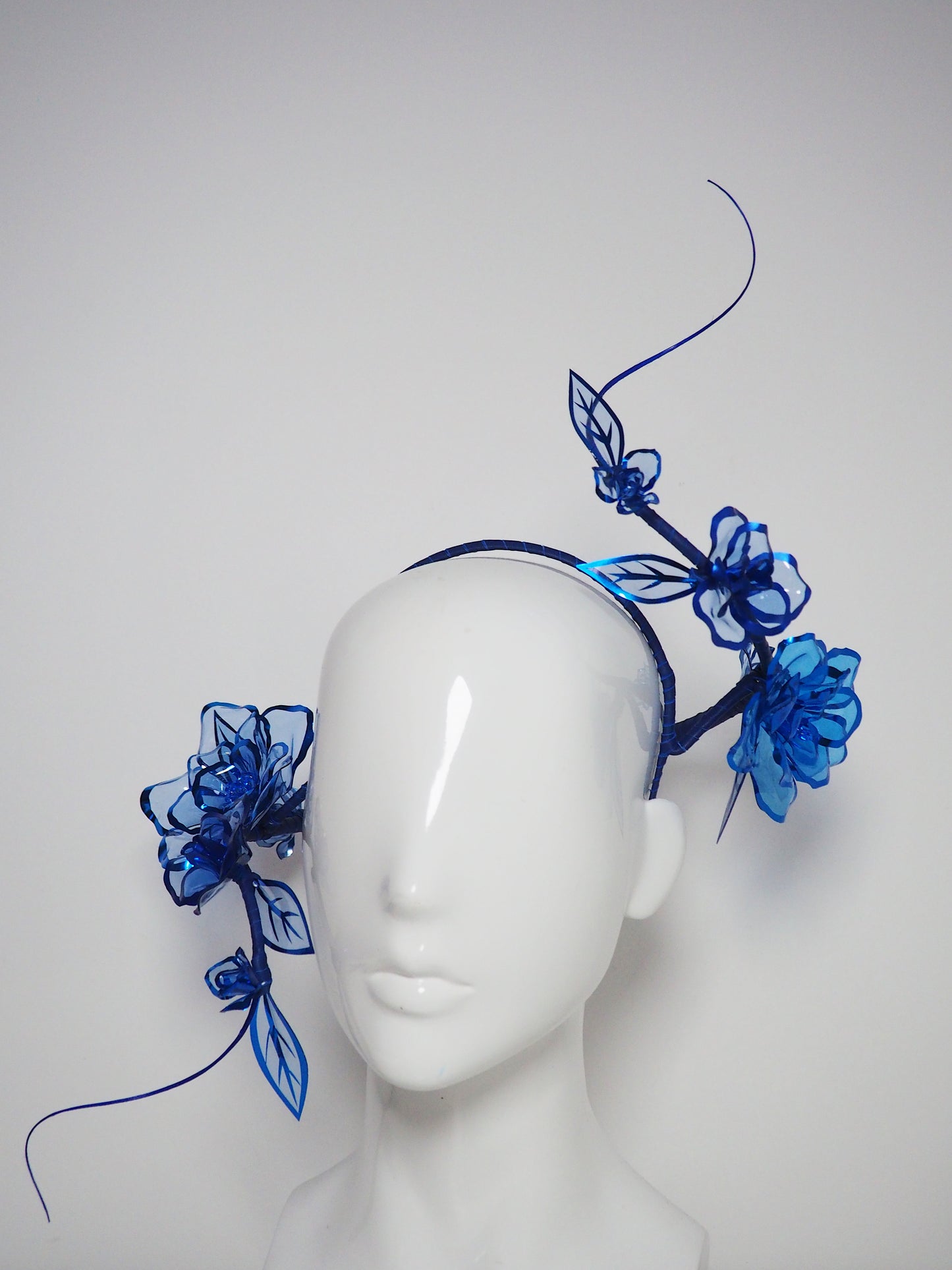 Shades of Blue - Blue crystoform Rose Vine swirl headband with quills
