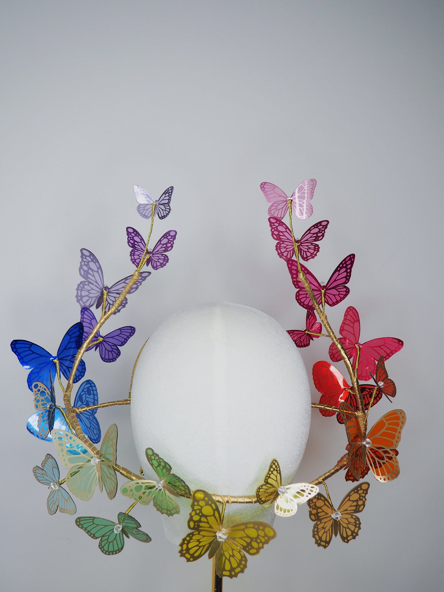 Butterfly Spectrum // Rainbow crystoform butterfly wired headband with gold accents