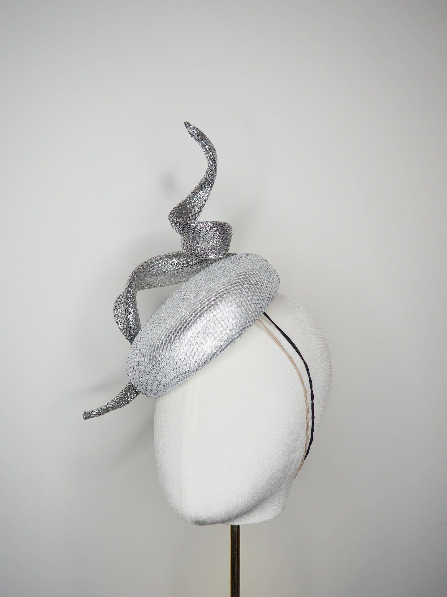 Lightning Strikes - Silver lurex and leather button with sculpted silver wired swirl