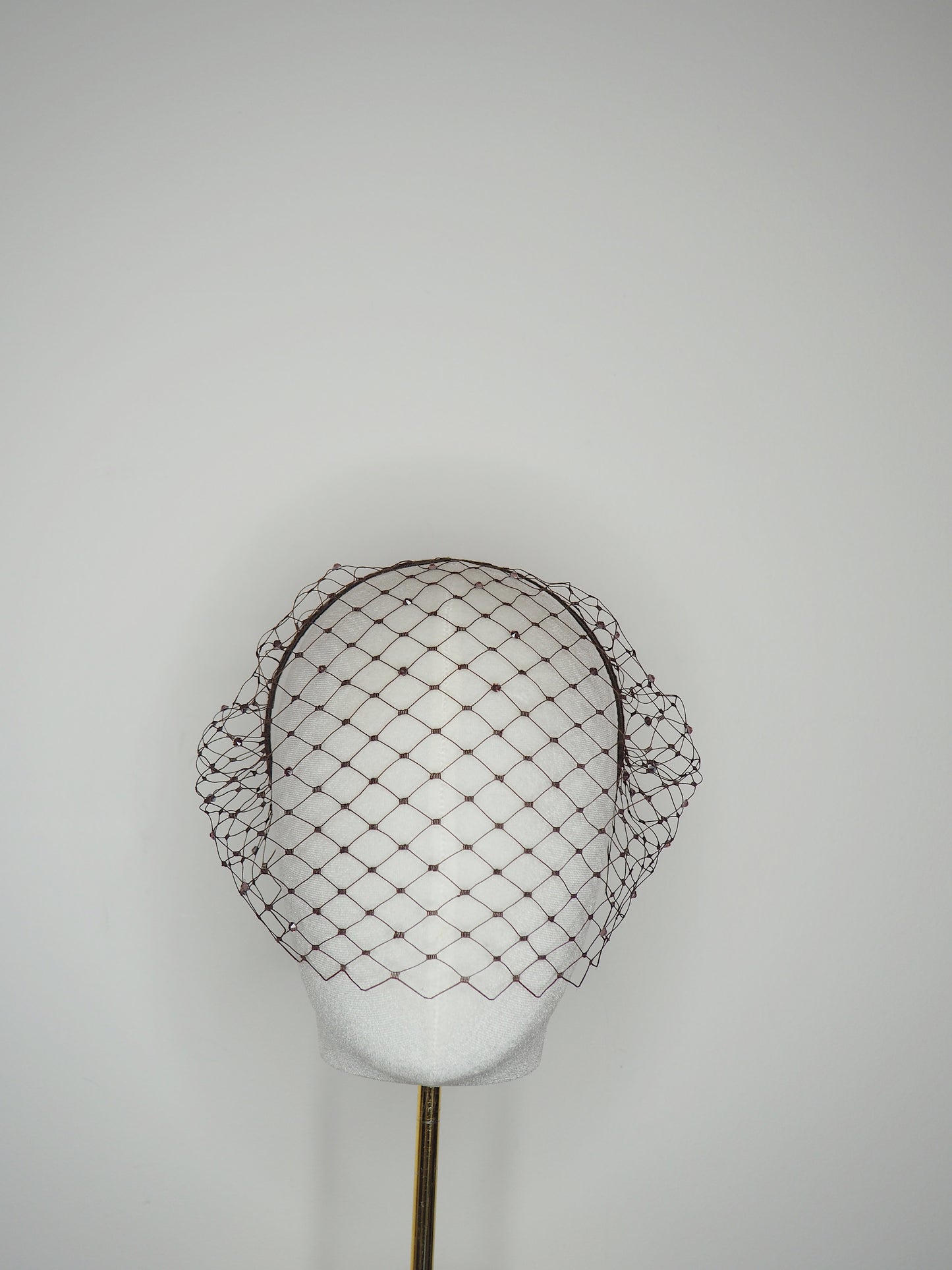Chocolate drop Merry widow veil - Chocolate veil with light amethyst diamantes