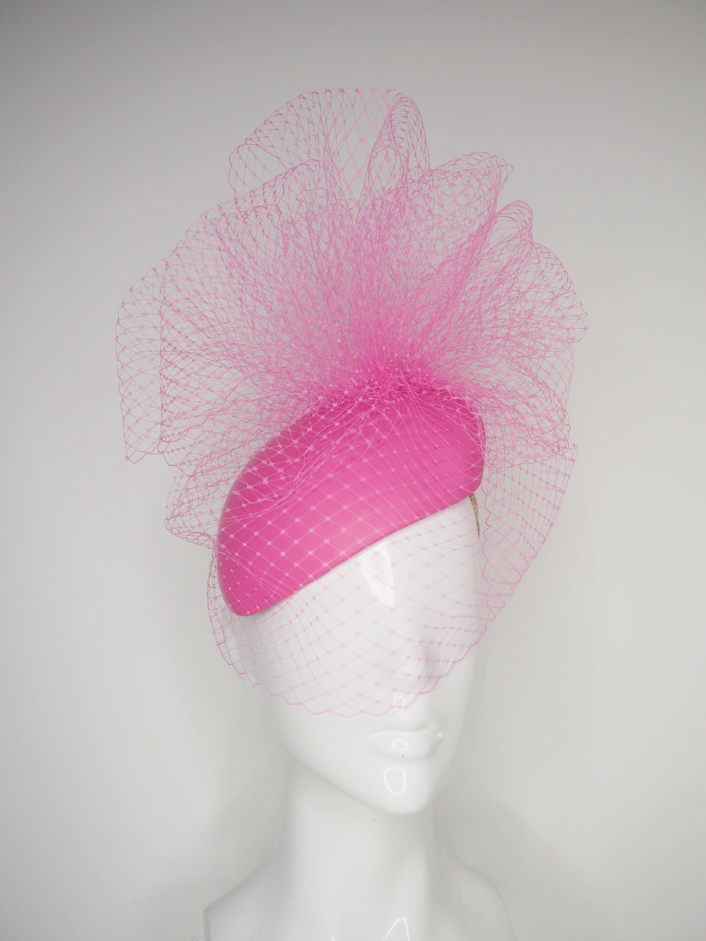 Candy Clouds - Candy pink leather face-hugger with veil detail