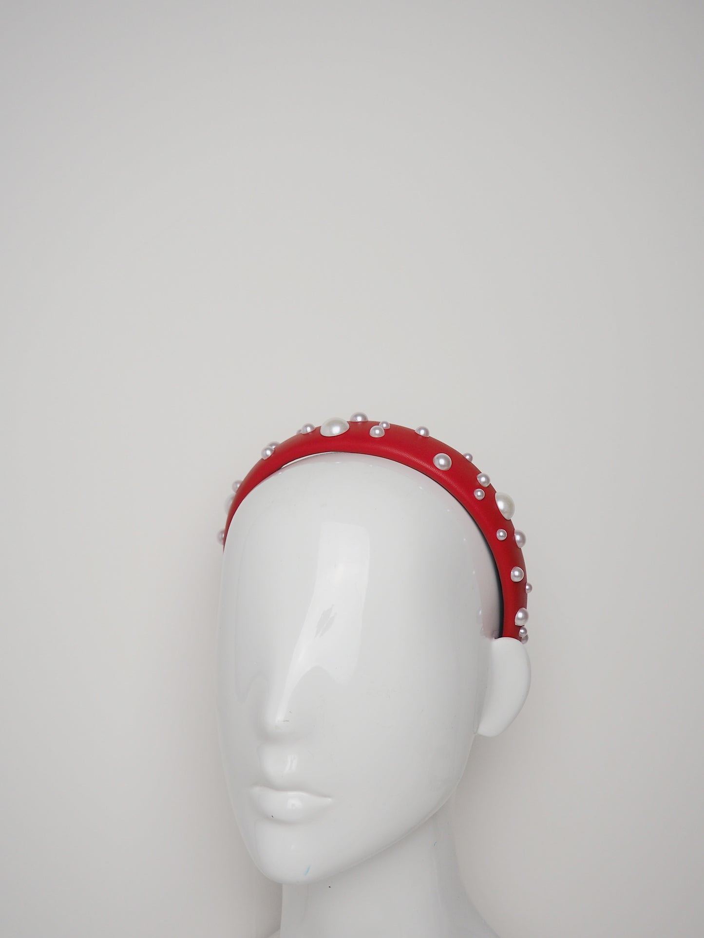 Zoe Pearl - Red - Leather padded headband with pearl detial