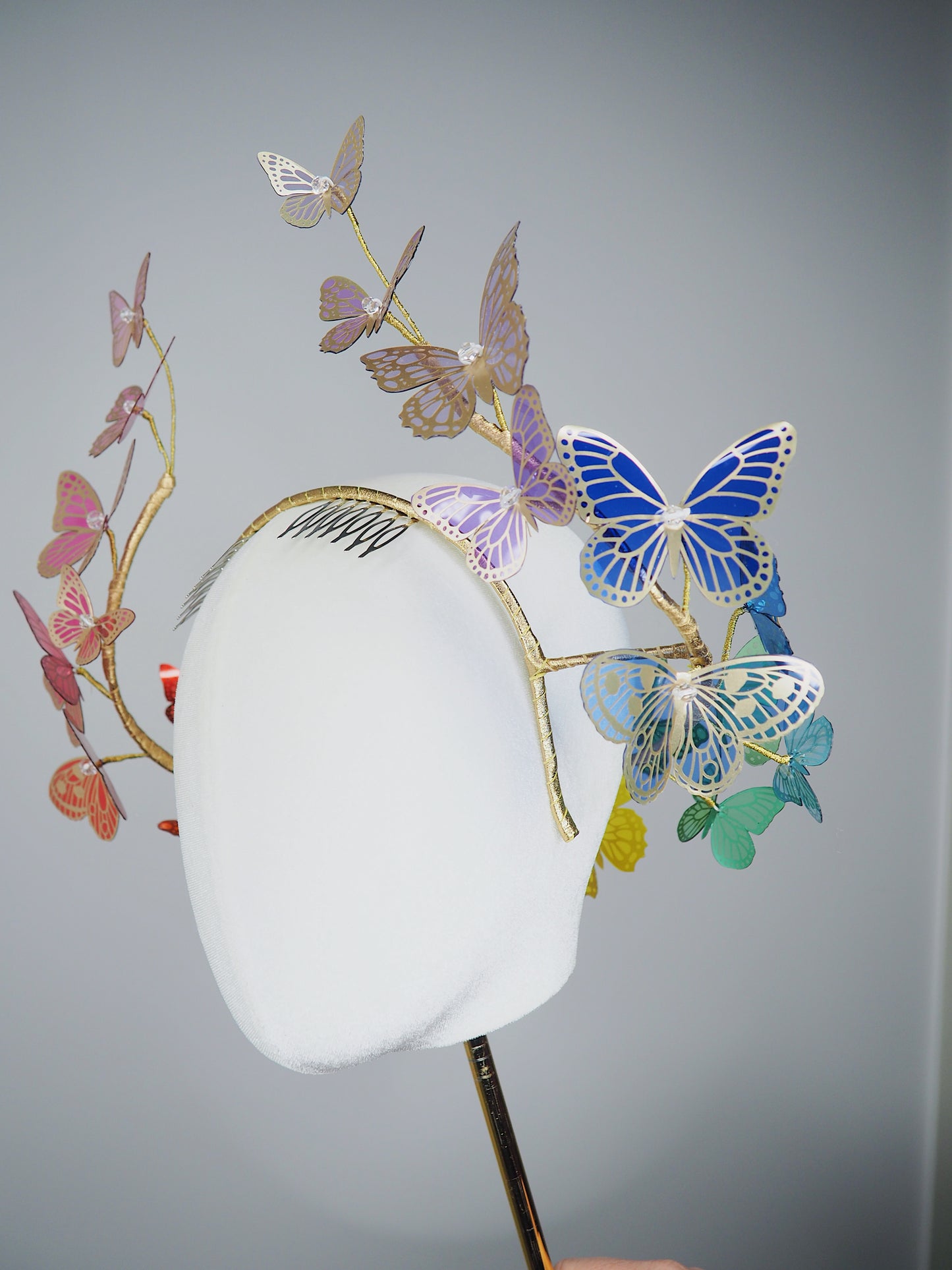 Butterfly Spectrum // Rainbow crystoform butterfly wired headband with gold accents