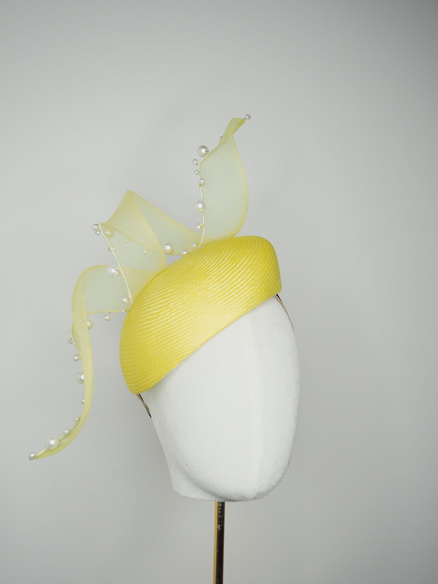 Lemon Meringue - Lemon facehugger beret-style piece with crinoline and pearl-edged swirl