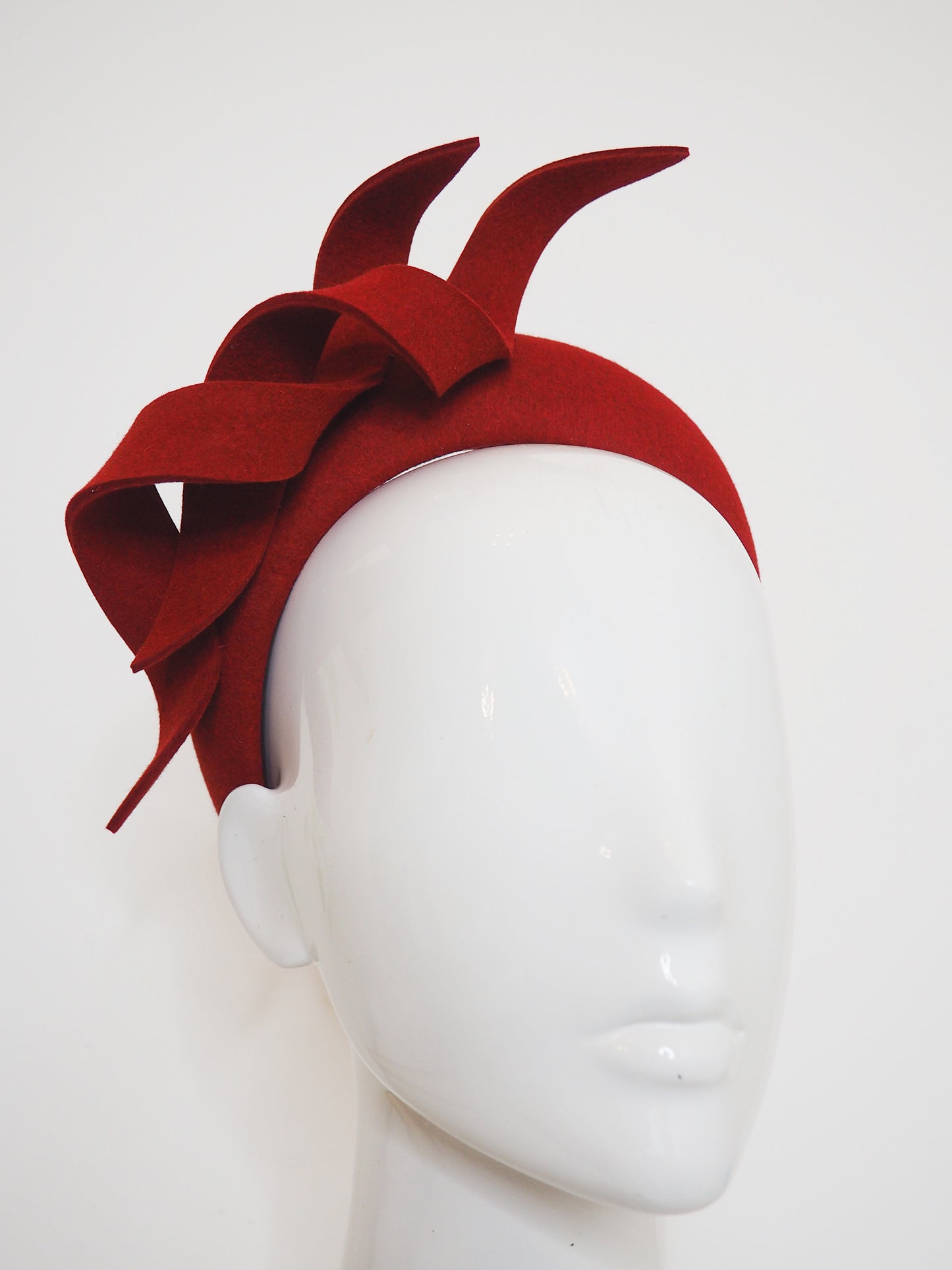 Deepest Love - Deep red fur felt headband with double felt swirl.