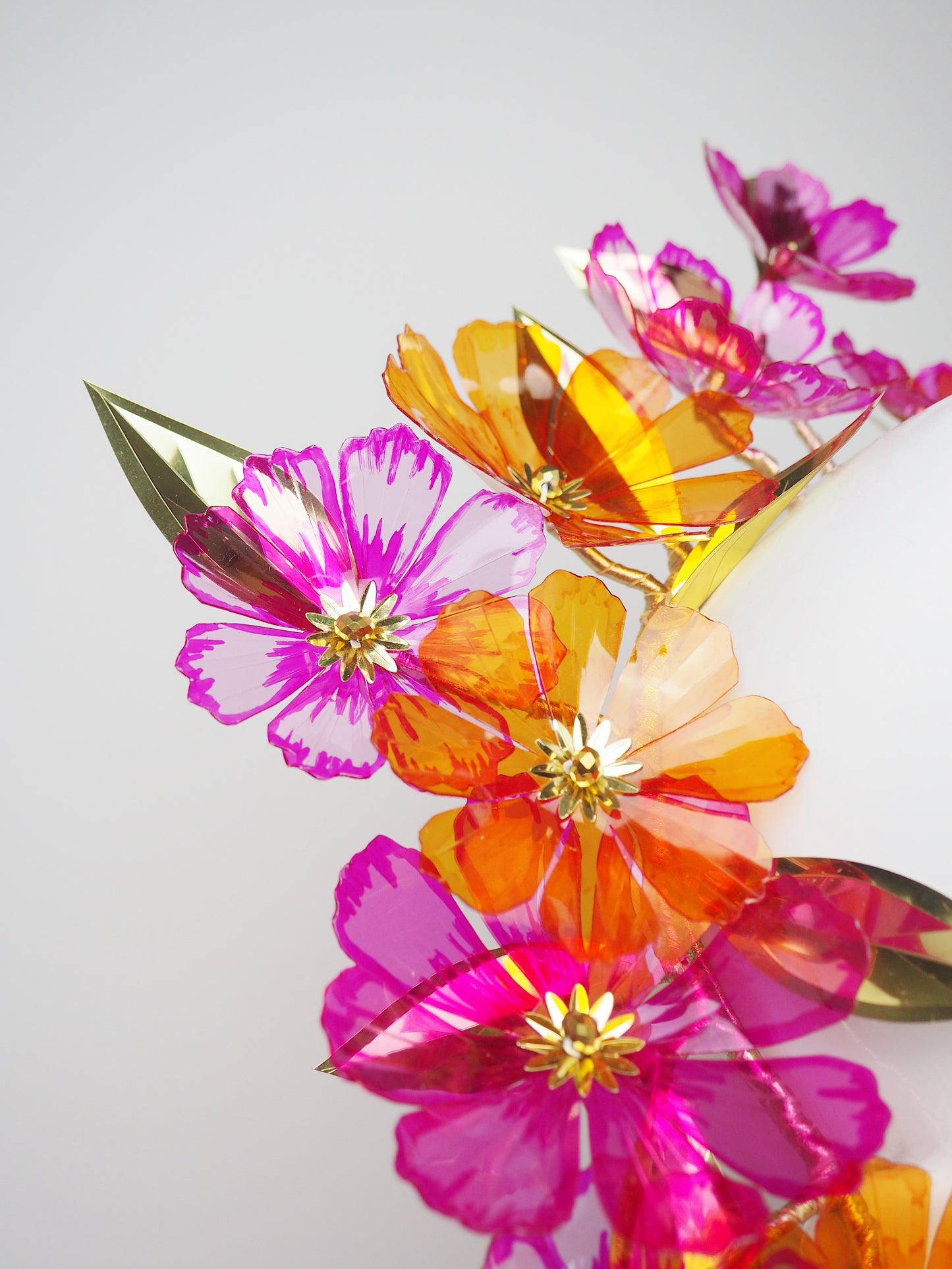 Cosmos - Pink and orange painted crystoform cosmos flowers with gold details