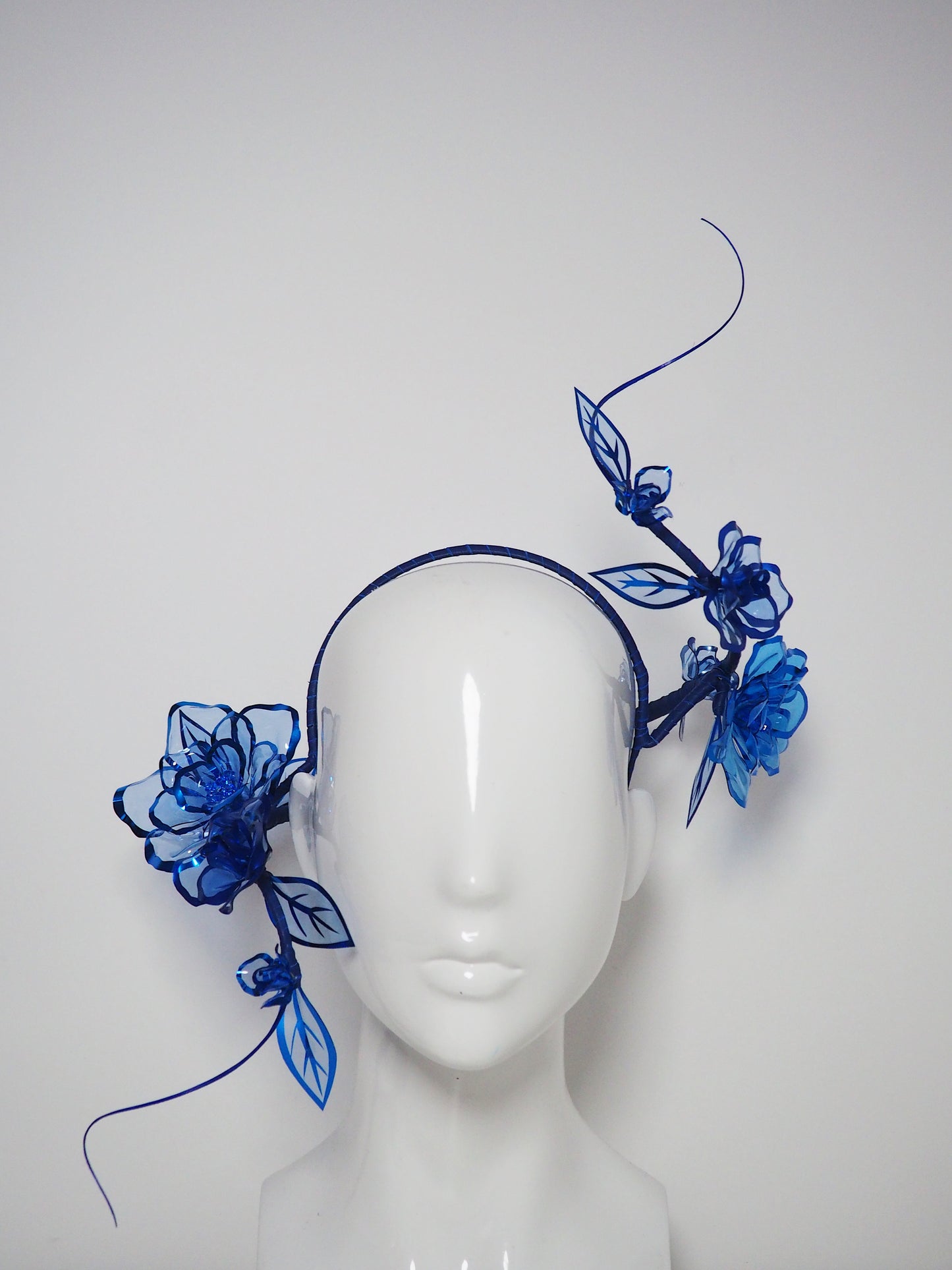 Shades of Blue - Blue crystoform Rose Vine swirl headband with quills