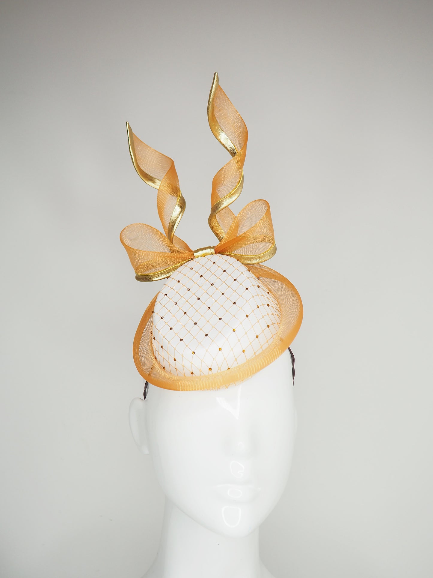 Golden Sunset - Off white asymmetric leather base with orange and gold accents
