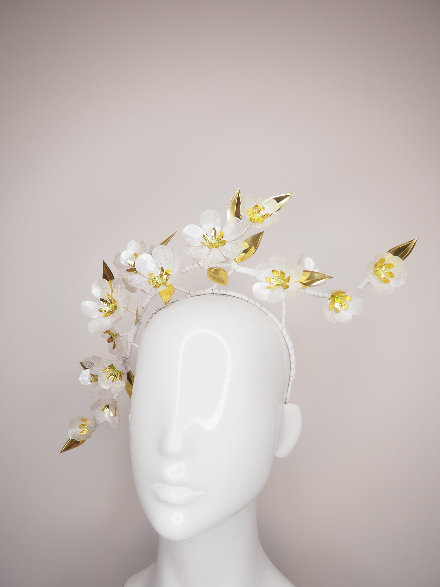 Dancing Diphylleia - Cascading skeleton flowers dancing across a leather wrapped headband