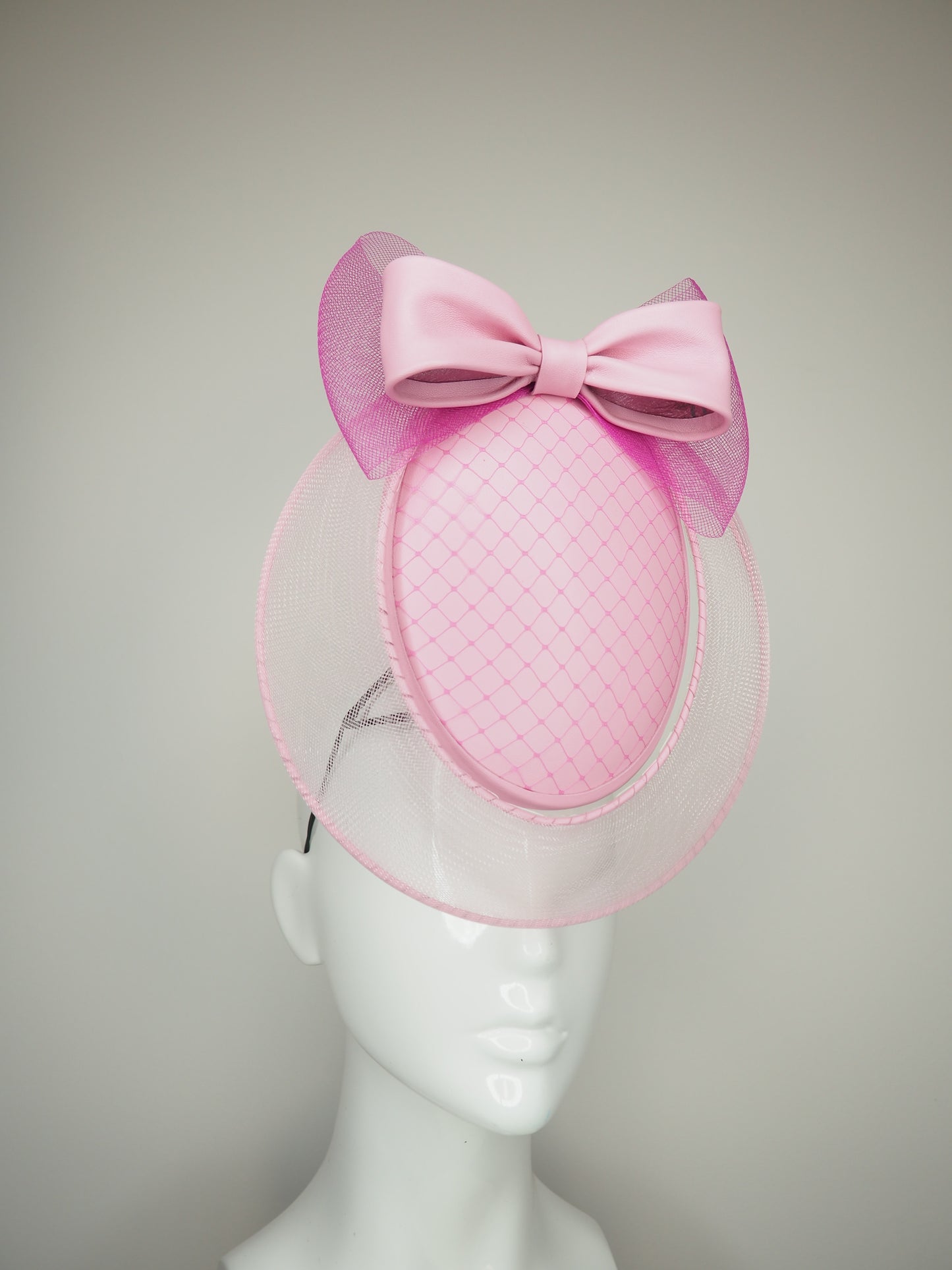 Fairy Floss - Pink leather percher with leather bow and pink crinoline wired veil