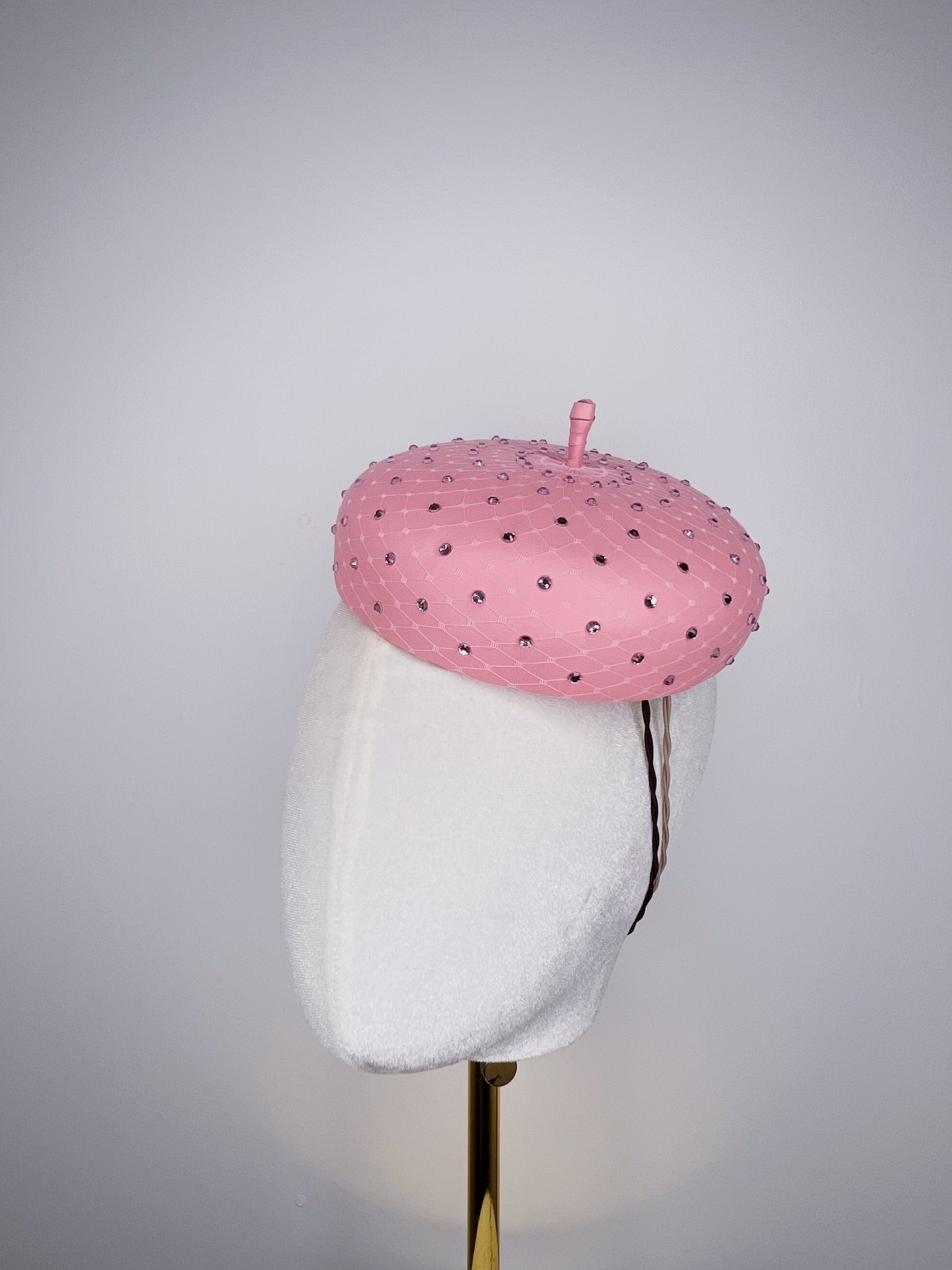 Glitz and glam - Leather button beret with crystals - baby pink