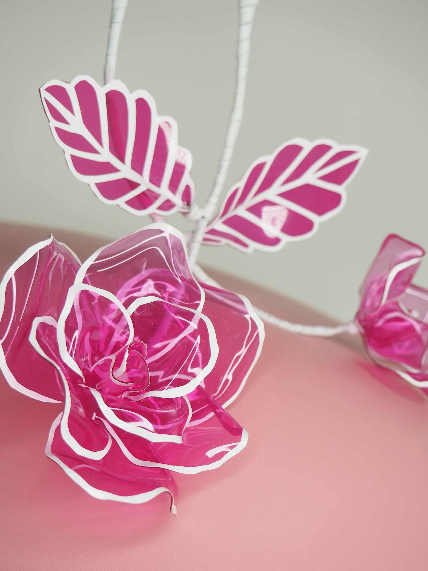 Pastel with a pop - Baby pink and white leather Coolie brim with shades of pink crystoform rose