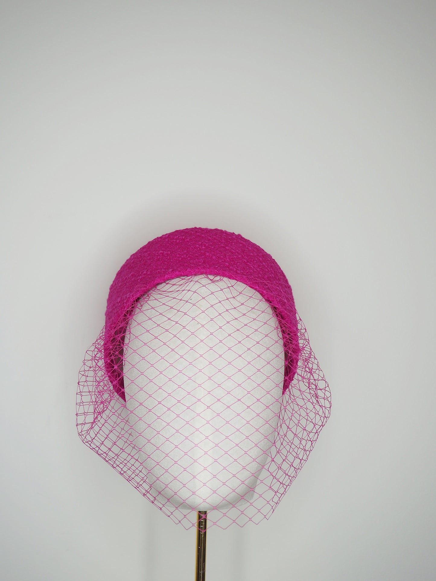 Jackie O-Hot pink Tweed with leather insert and crystal veil detail with detachable veil