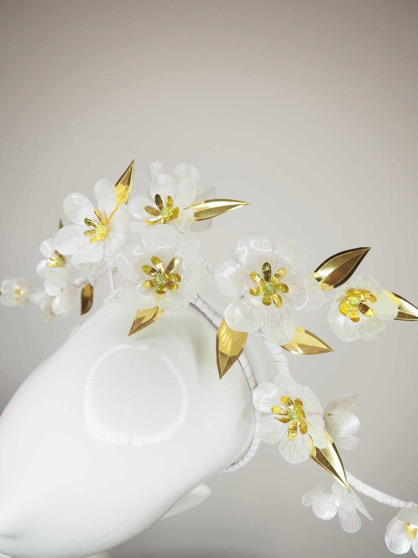 Dancing Diphylleia - Cascading skeleton flowers dancing across a leather wrapped headband