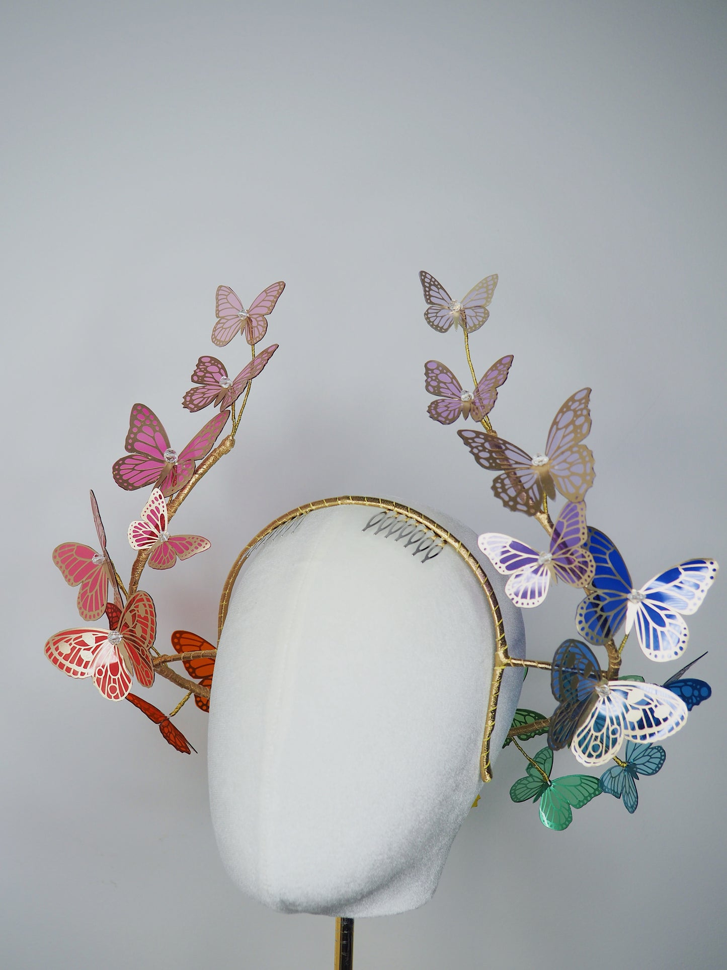 Butterfly Spectrum // Rainbow crystoform butterfly wired headband with gold accents