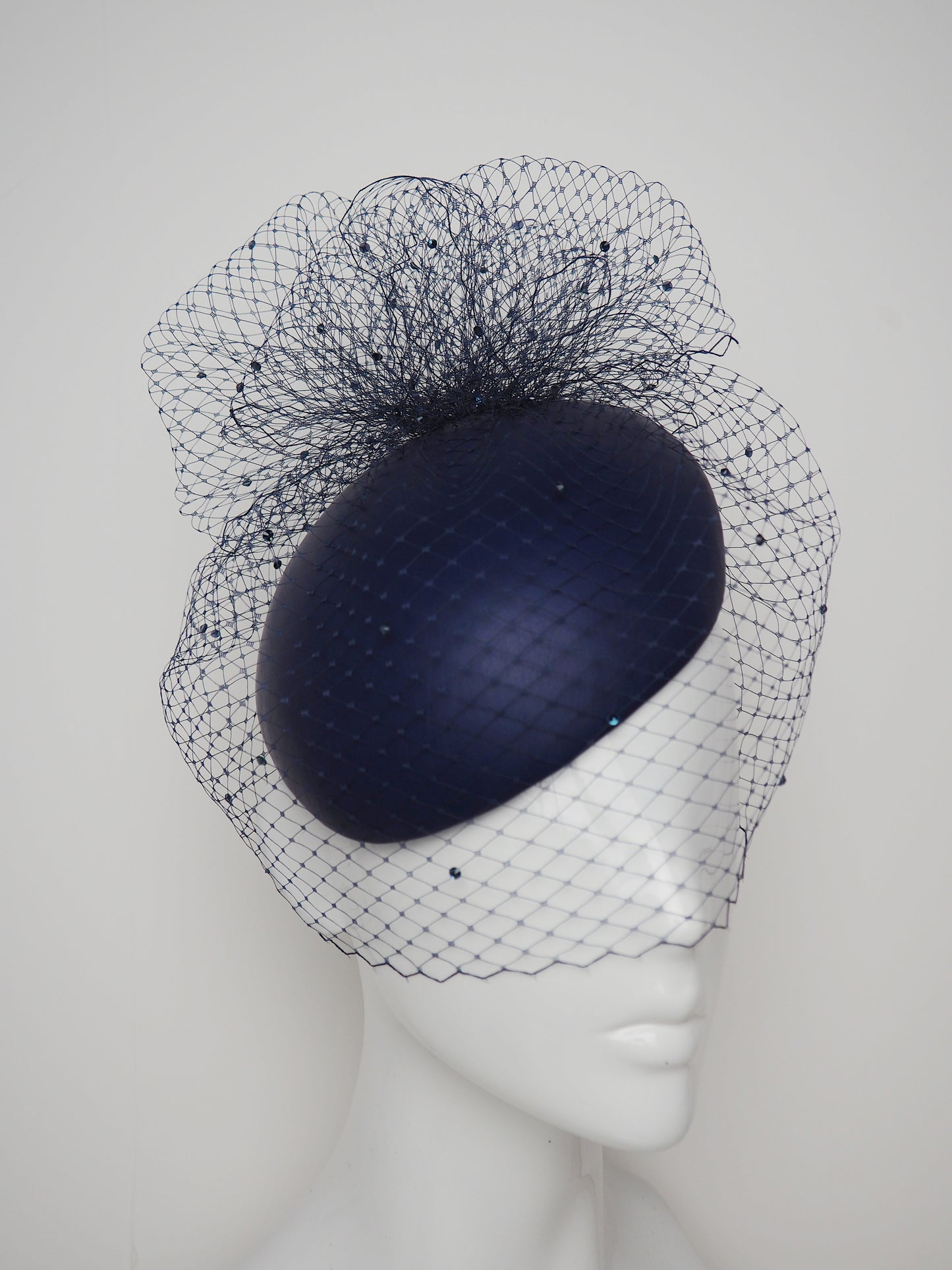 Navy Clouds - Delicate navy leather face-hugger with Diamanté veil