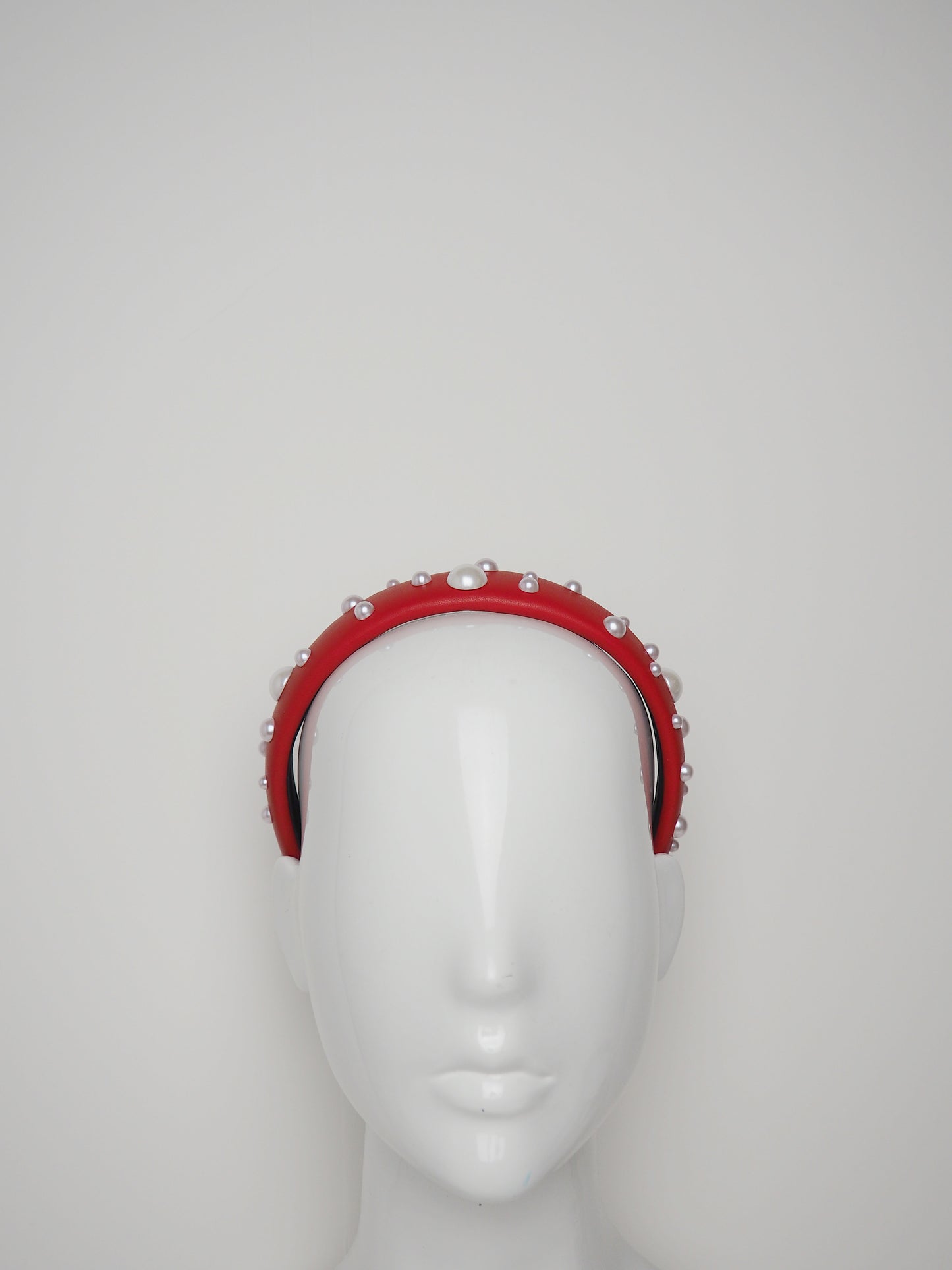 Zoe Pearl - Red - Leather padded headband with pearl detial