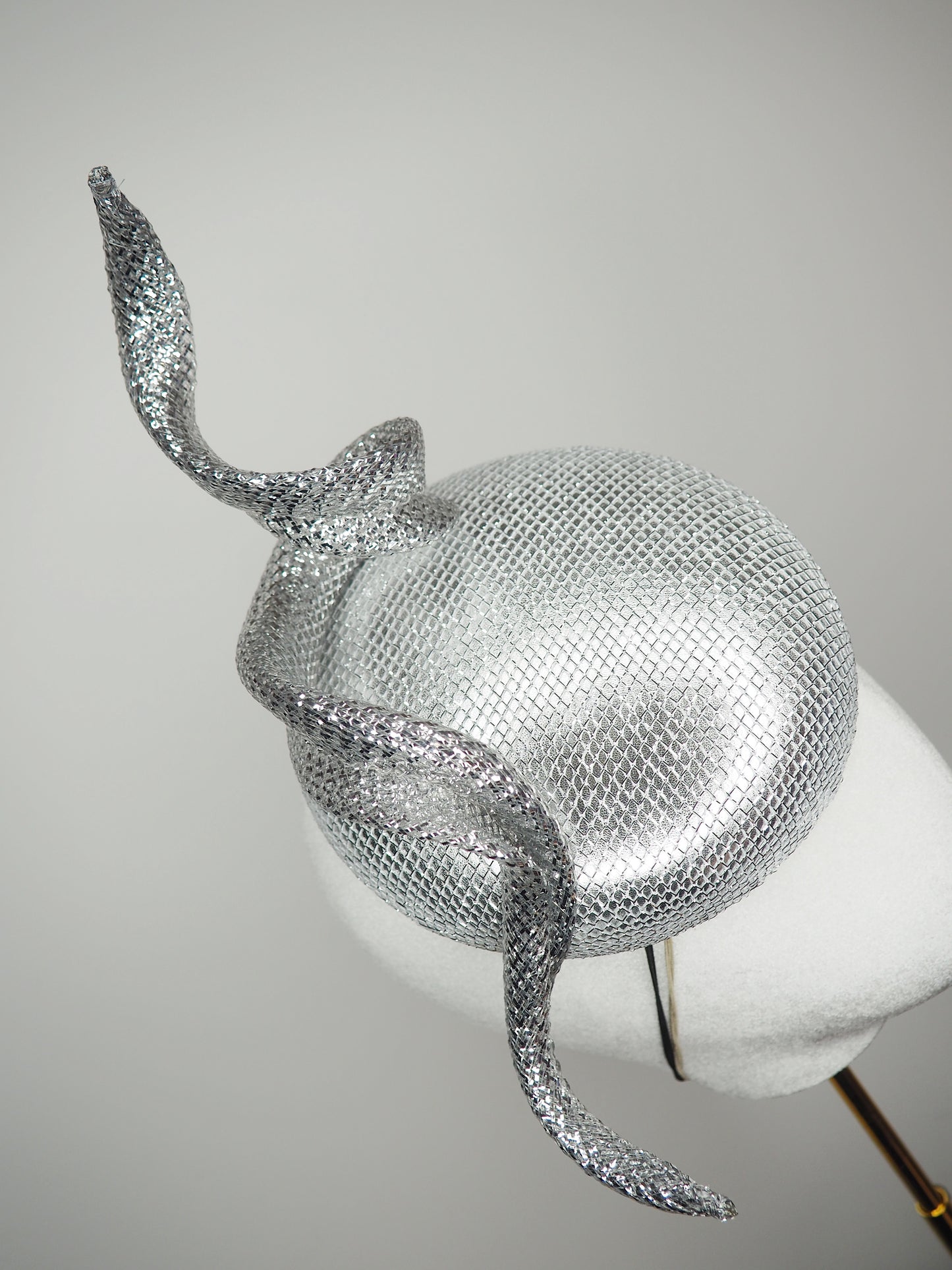 Lightning Strikes - Silver lurex and leather button with sculpted silver wired swirl