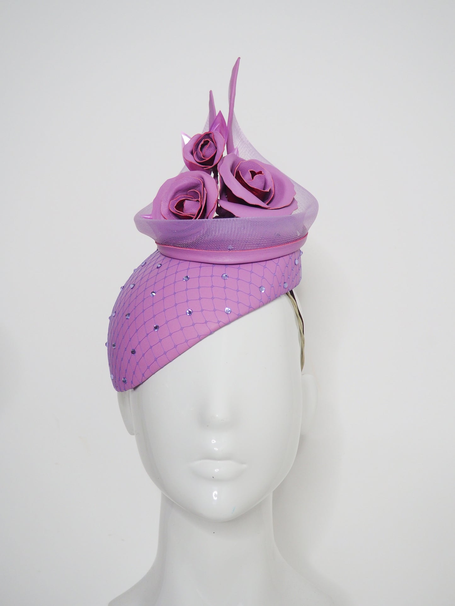 Purple Passion - Lavender purple leather Facehugger with crin swirl and rose detail.