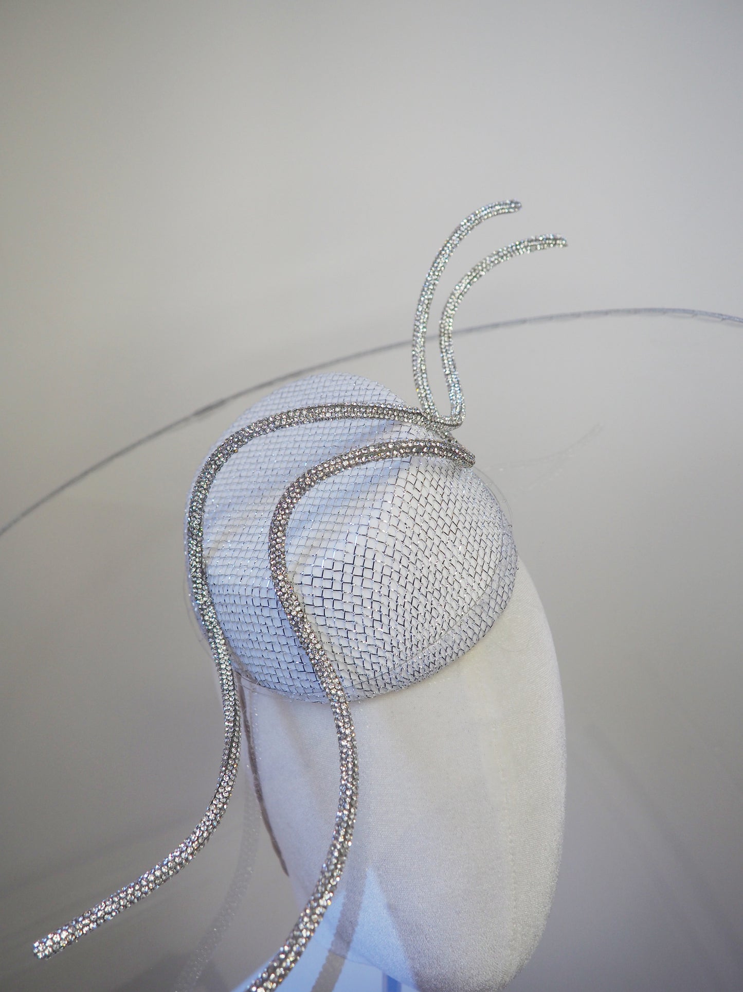 Lightning strikes twice- *reduced worn twice - Transparent peekaboo crystoform brim with wired embellished swirls.