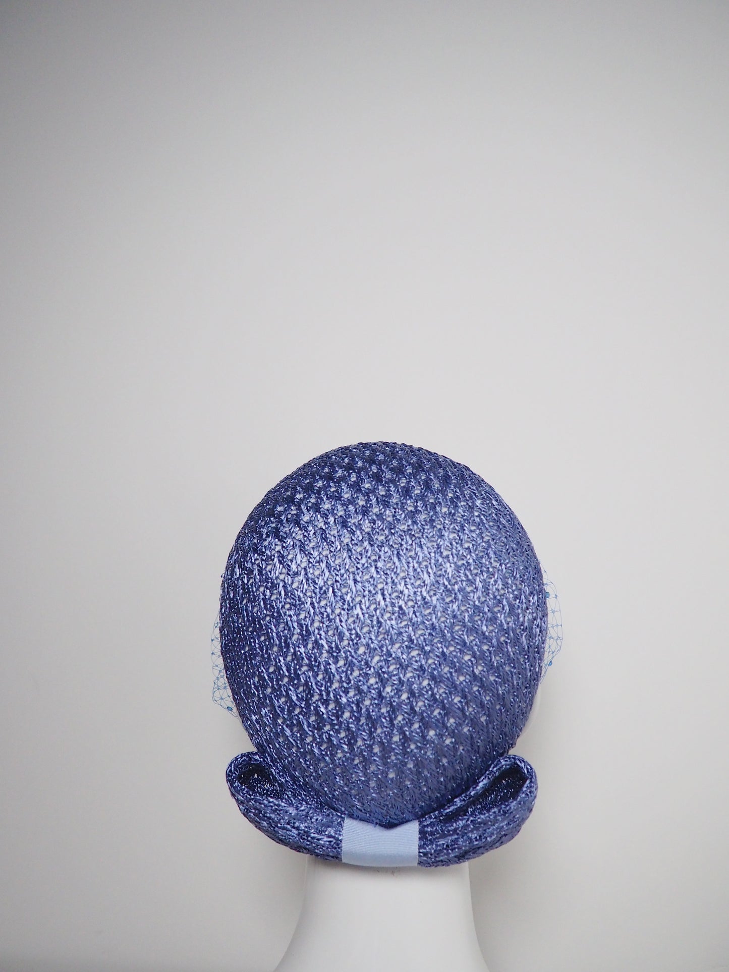 Pretty Little Thing - Periwinkle vintage straw pillbox with bow detail and ceylon sapphire crystal embellished veil