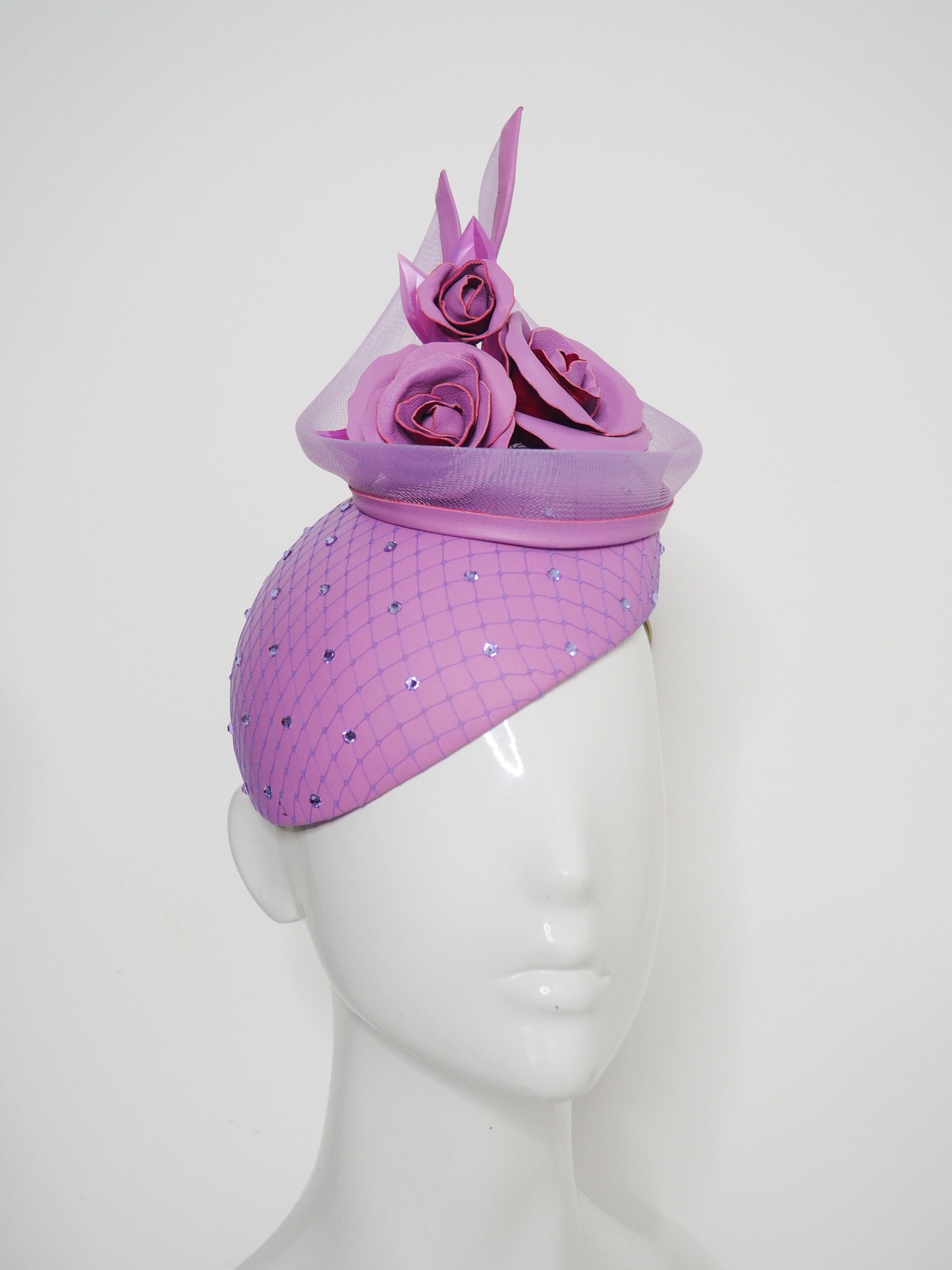 Purple Passion - Lavender purple leather Facehugger with crin swirl and rose detail.