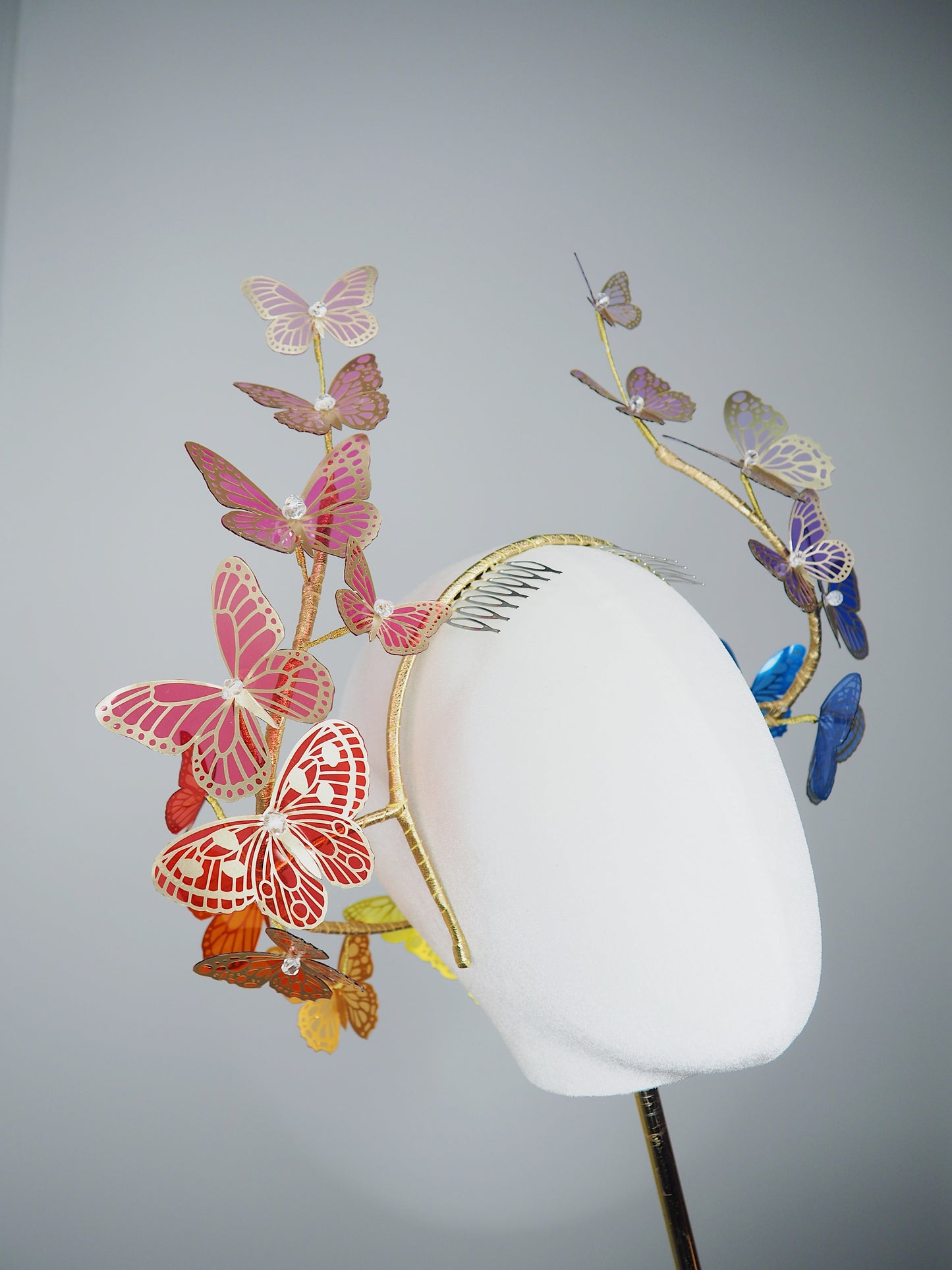 Butterfly Spectrum // Rainbow crystoform butterfly wired headband with gold accents