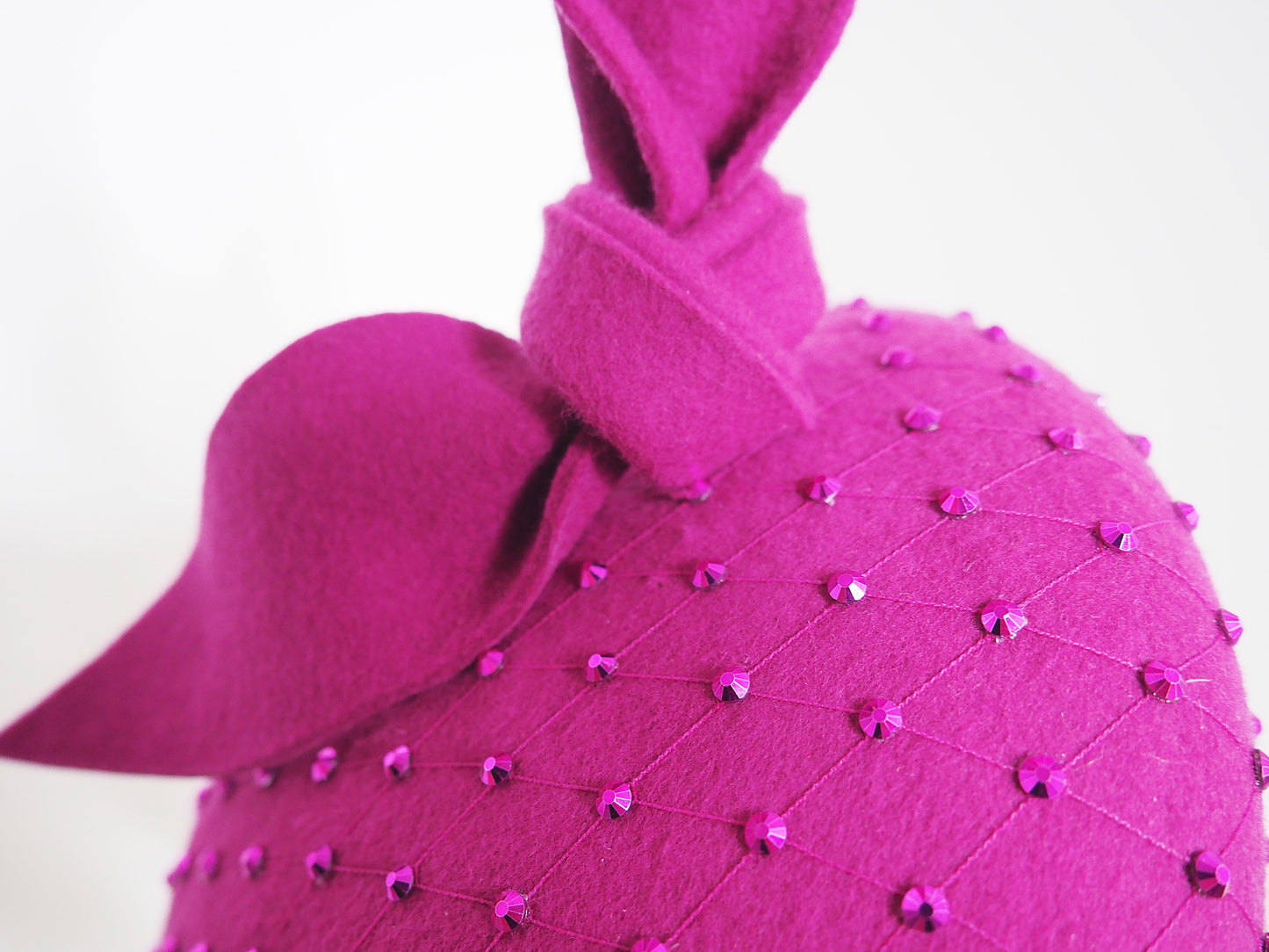 Magenta mischief - wool felt Magenta facehugger beret with hand dyed veil and magenta crystals