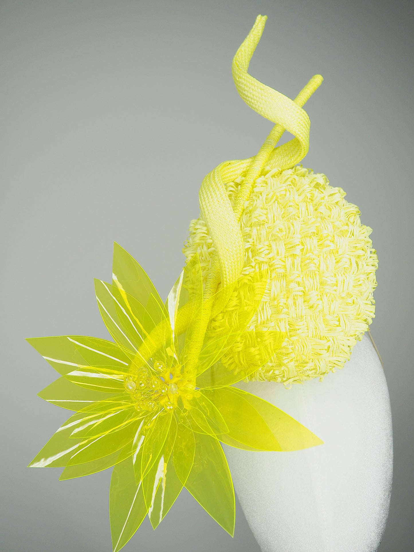 Citron Spark - Fluro yellow vintage straw percher with clear plastic fluro yellow starburst
