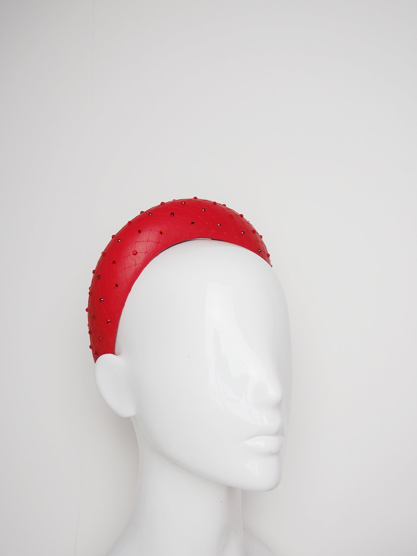 Mia - Sparkle - Red leather 3d blocked headband with veil and crystal detail