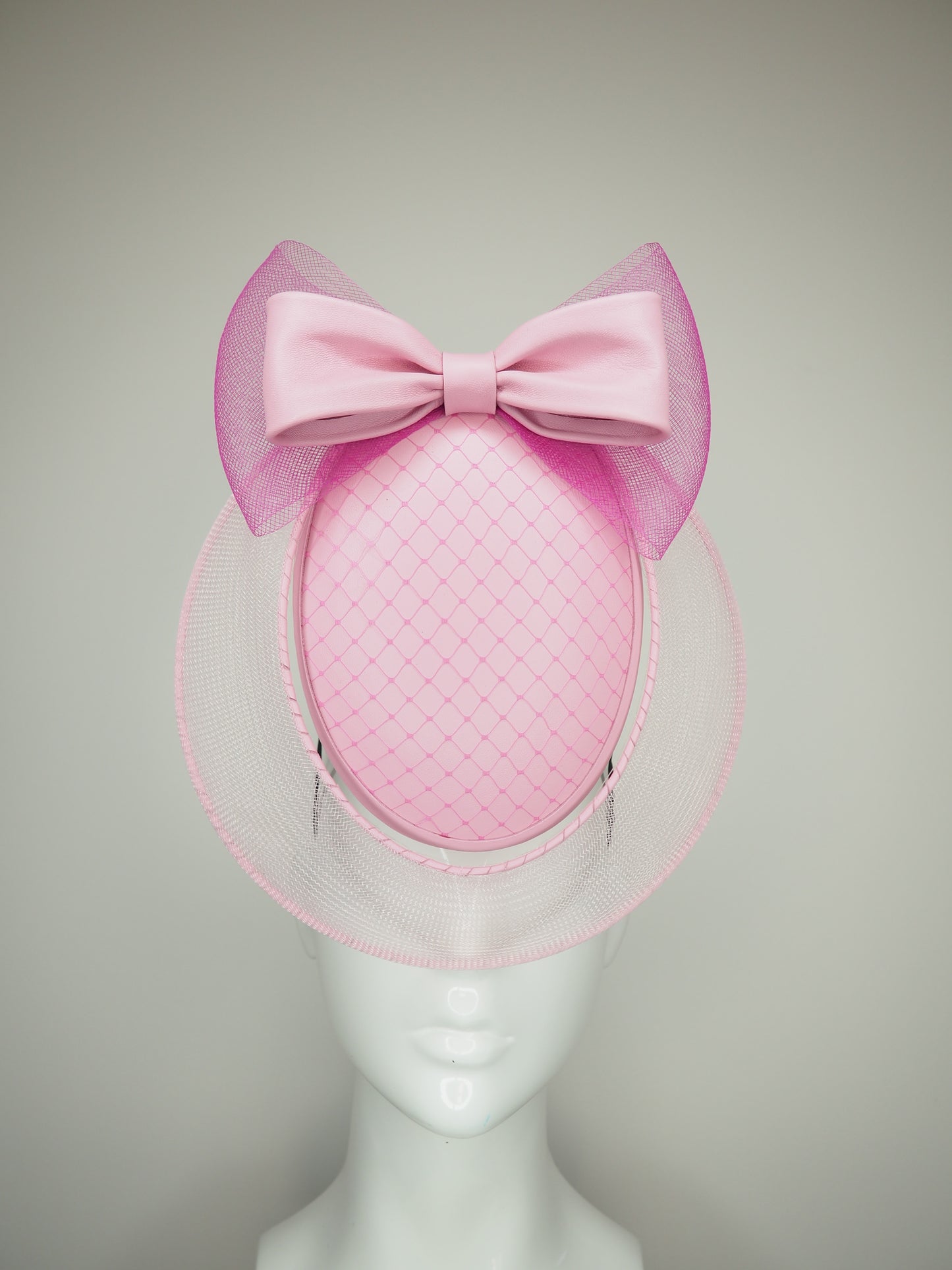 Fairy Floss - Pink leather percher with leather bow and pink crinoline wired veil