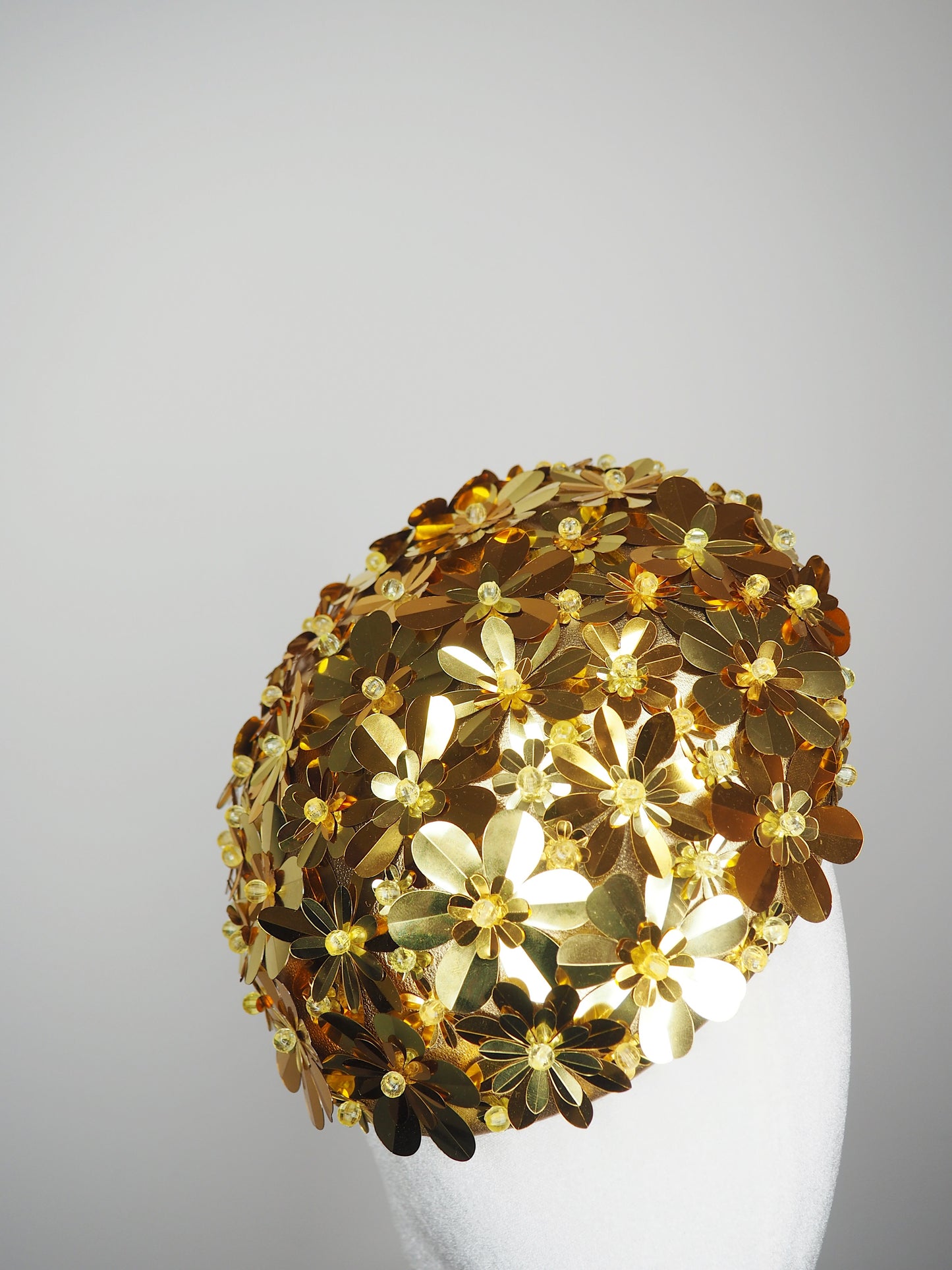 Blossom - Gold Two toned beaded Sequin flower on gold fabric beret