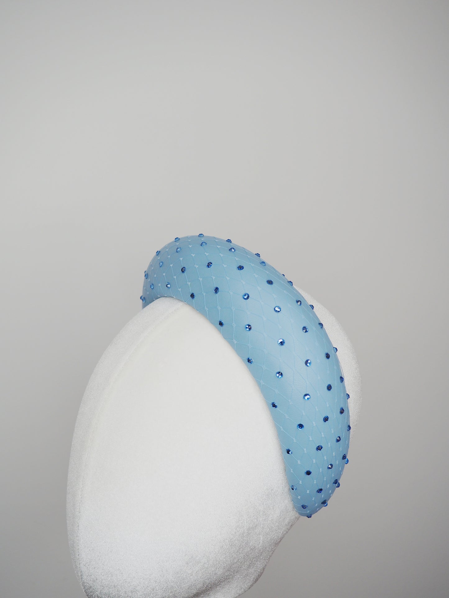 Mia - Sparkle - baby Blue leather 3d blocked headband with veil and crystal detail