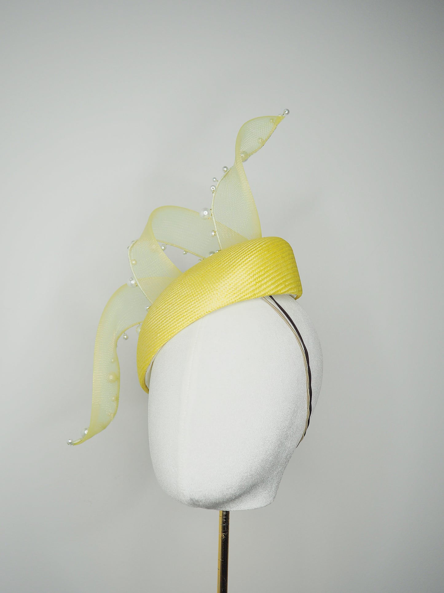 Lemon Meringue - Lemon facehugger beret-style piece with crinoline and pearl-edged swirl