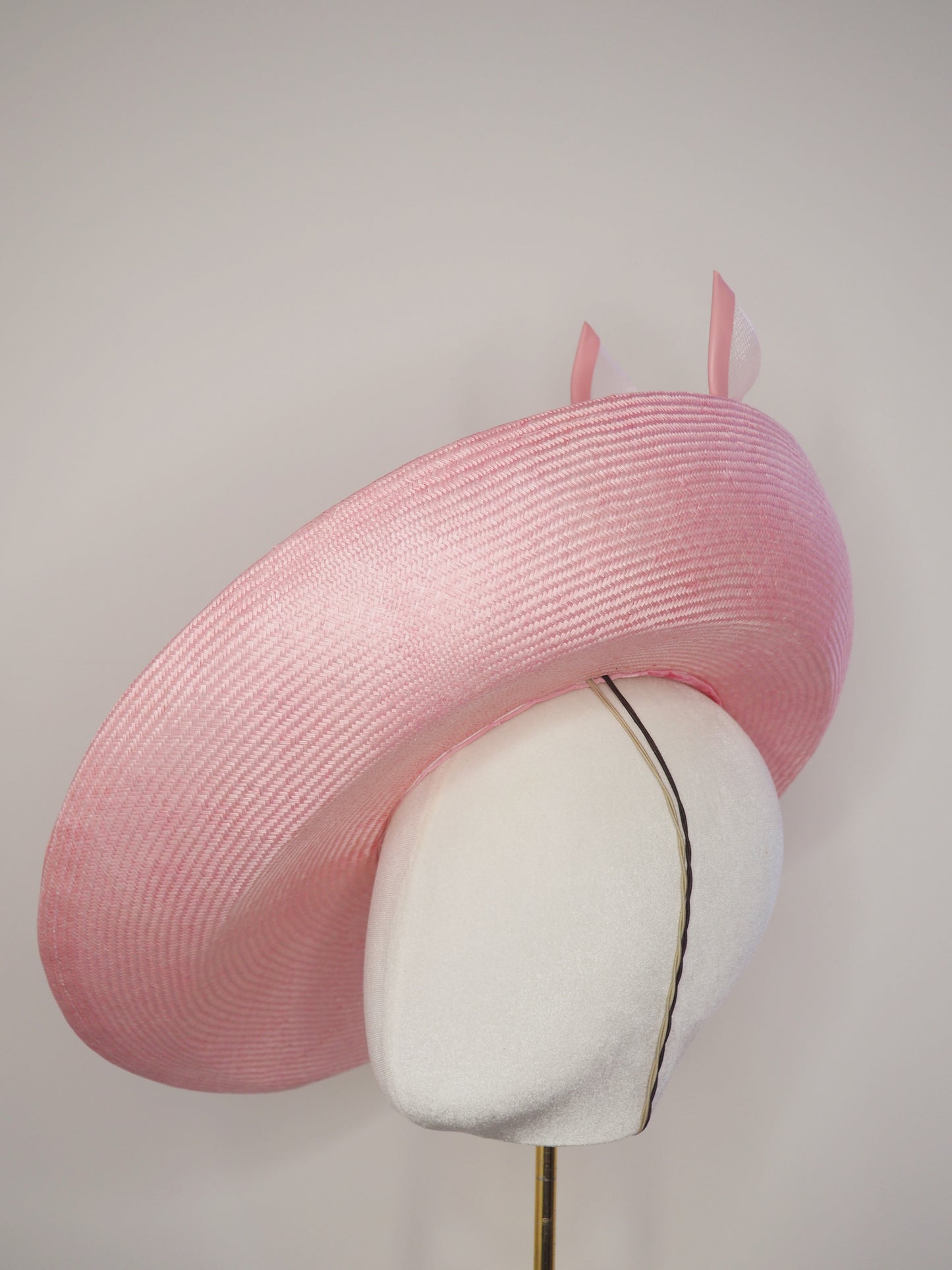 Pink Lady - Baby pink upturned brim hat with sculptural crinoline bow detail