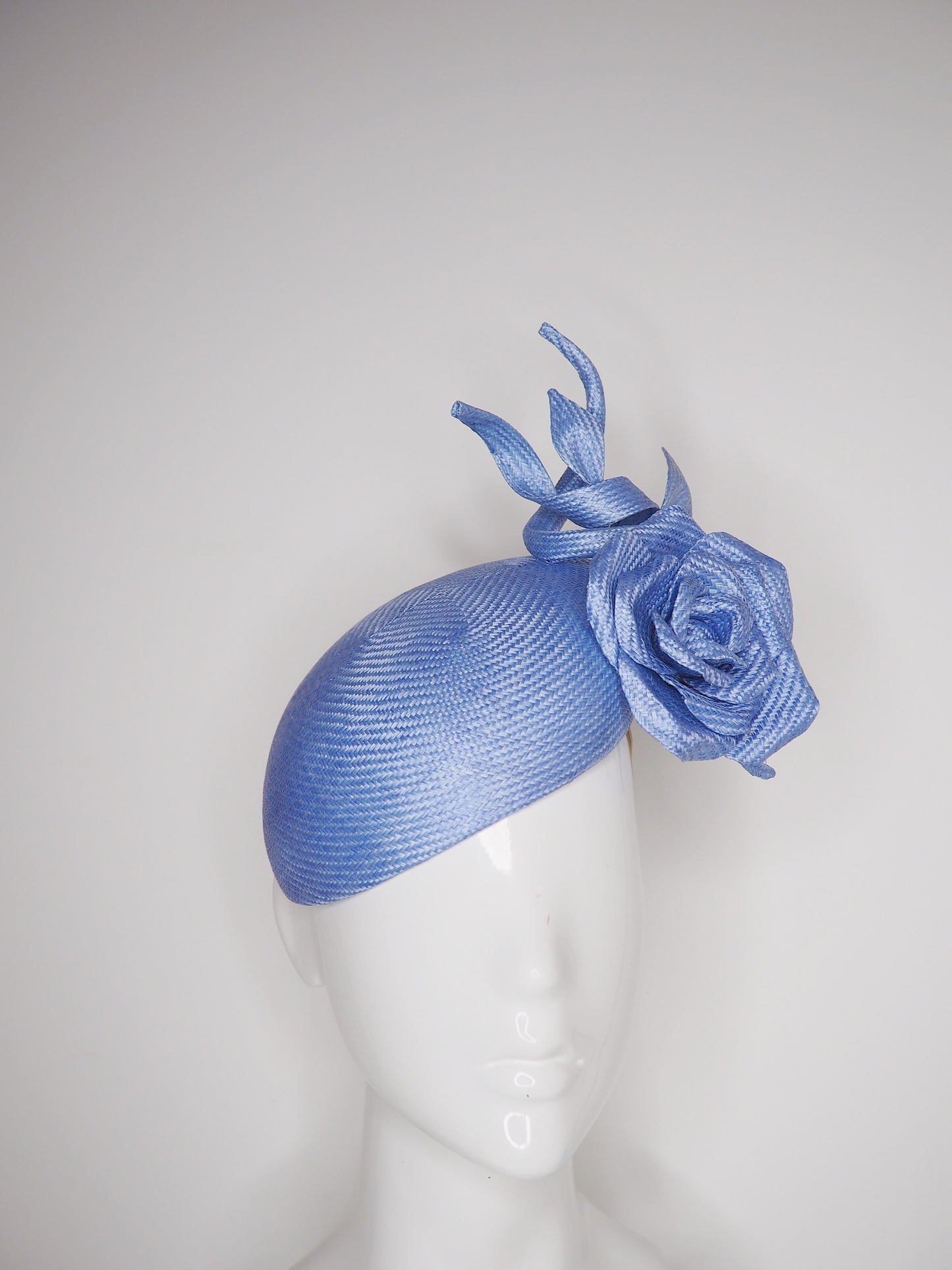 Everlasting Rose - Blue face hugger beret with straw Rose and wired swirls