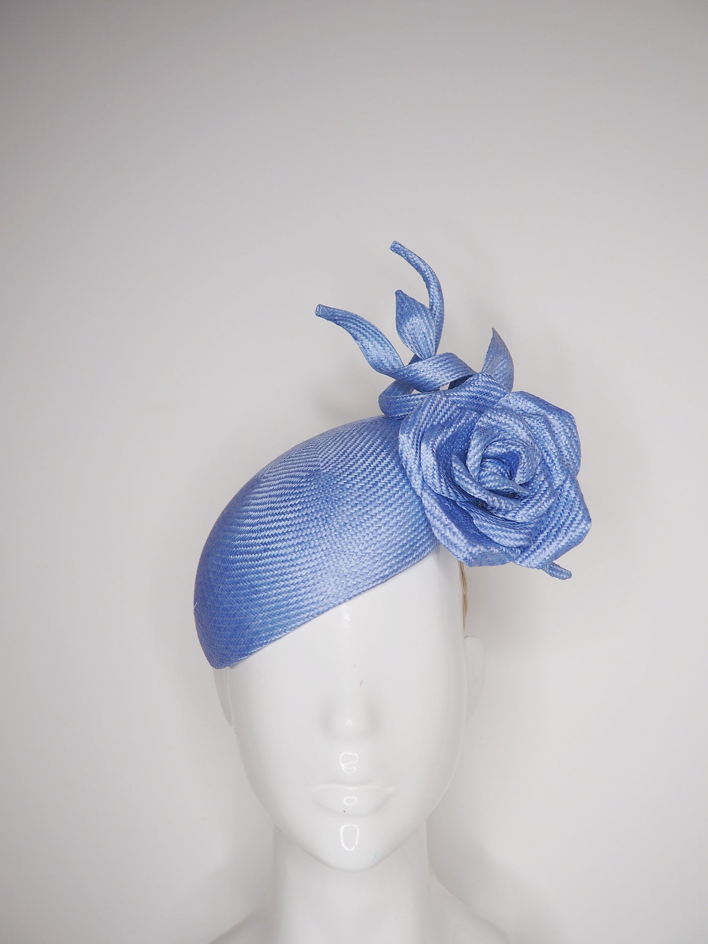Everlasting Rose - Blue face hugger beret with straw Rose and wired swirls