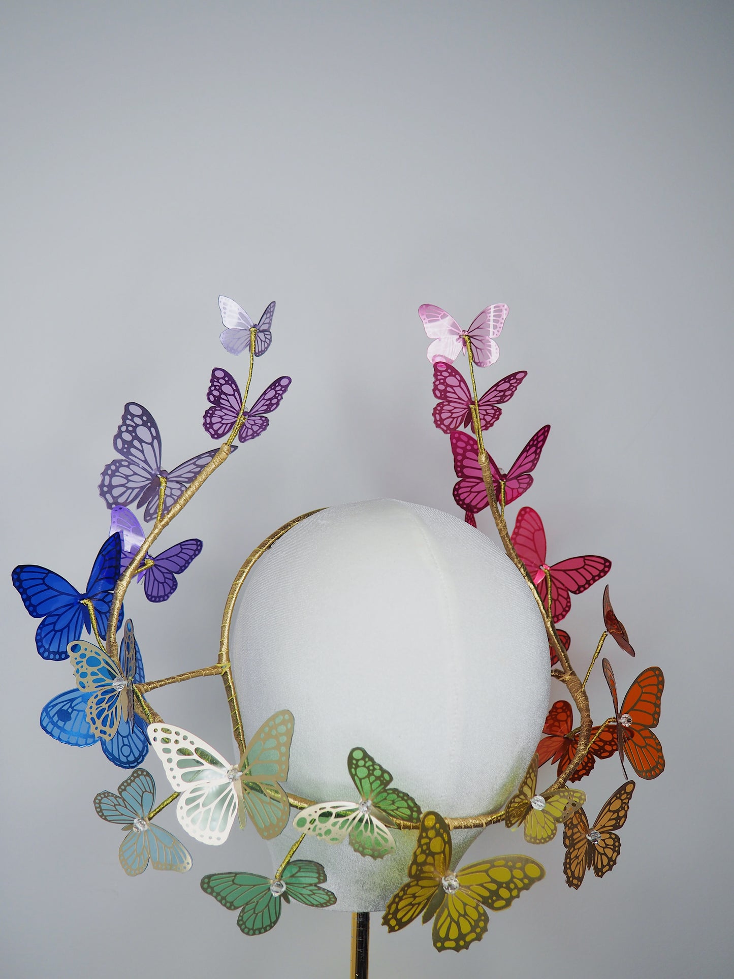 Butterfly Spectrum // Rainbow crystoform butterfly wired headband with gold accents