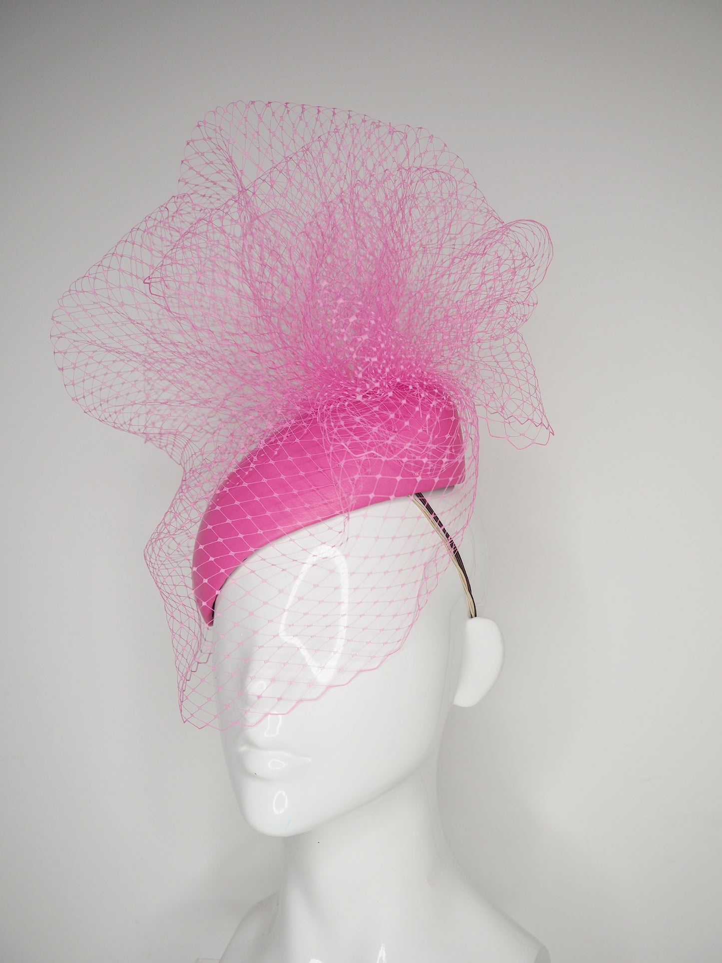 Candy Clouds - Candy pink leather face-hugger with veil detail