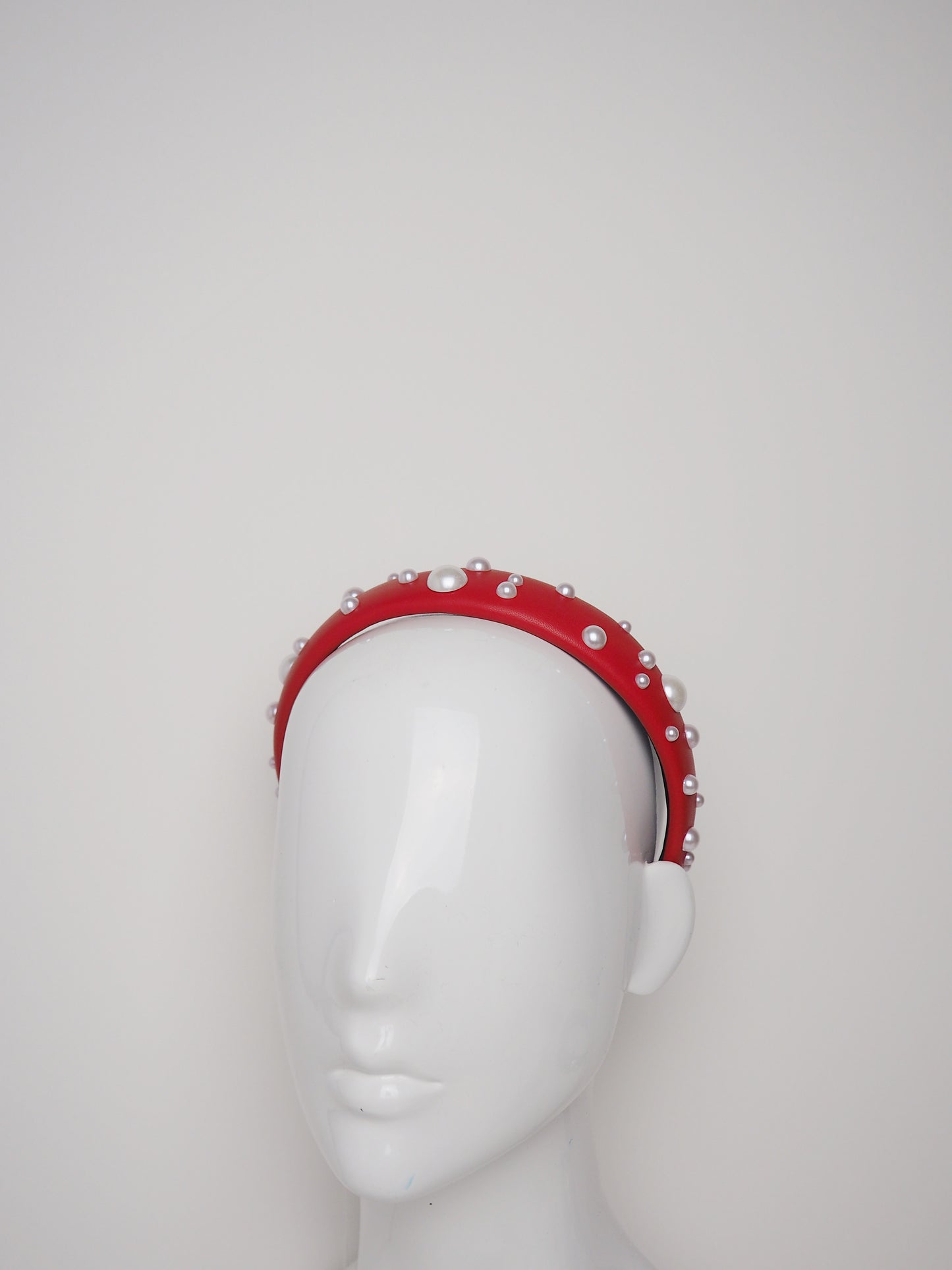 Zoe Pearl - Red - Leather padded headband with pearl detial