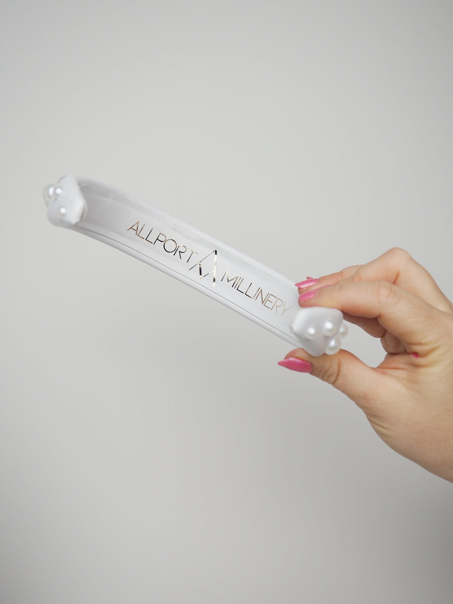 Zoe Pearl - White - Leather padded headband with pearl detail