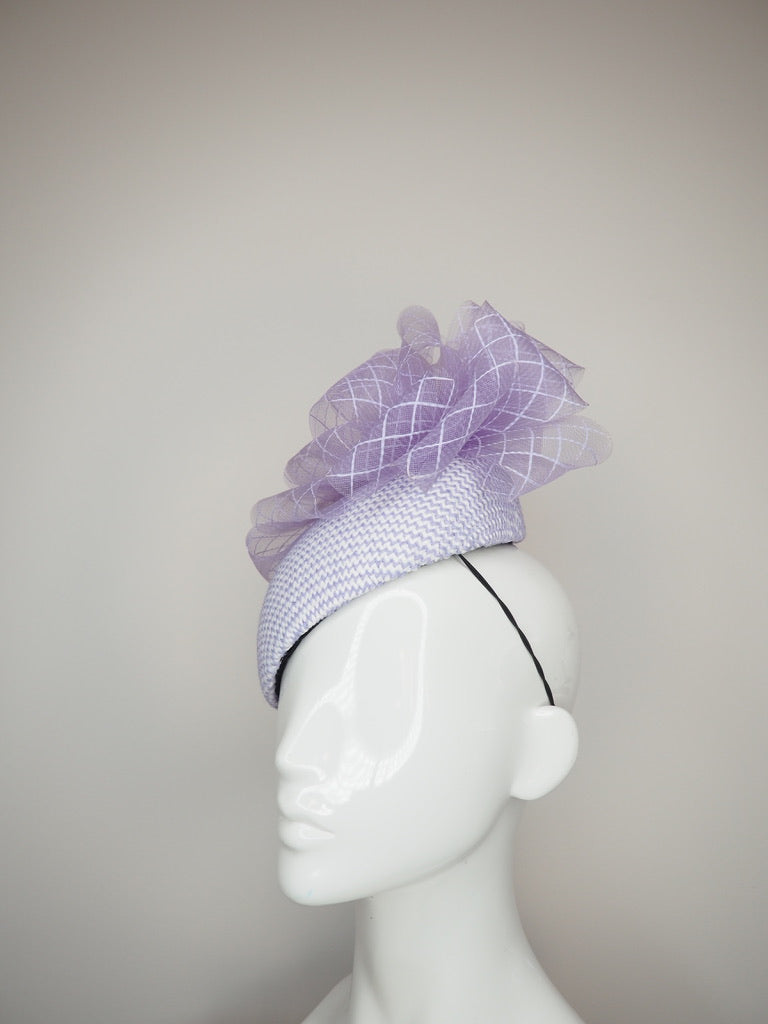 Lilac Dreams - Lilac and white raffia beret with purple crinoline bunching