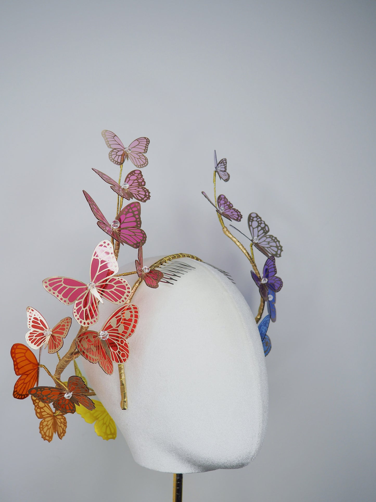 Butterfly Spectrum // Rainbow crystoform butterfly wired headband with gold accents