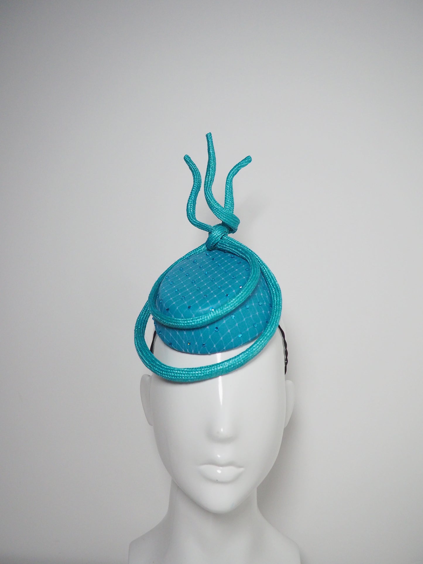 Aquarius - Teal asymetrical base with aqua Parisisal rope and crystal detail