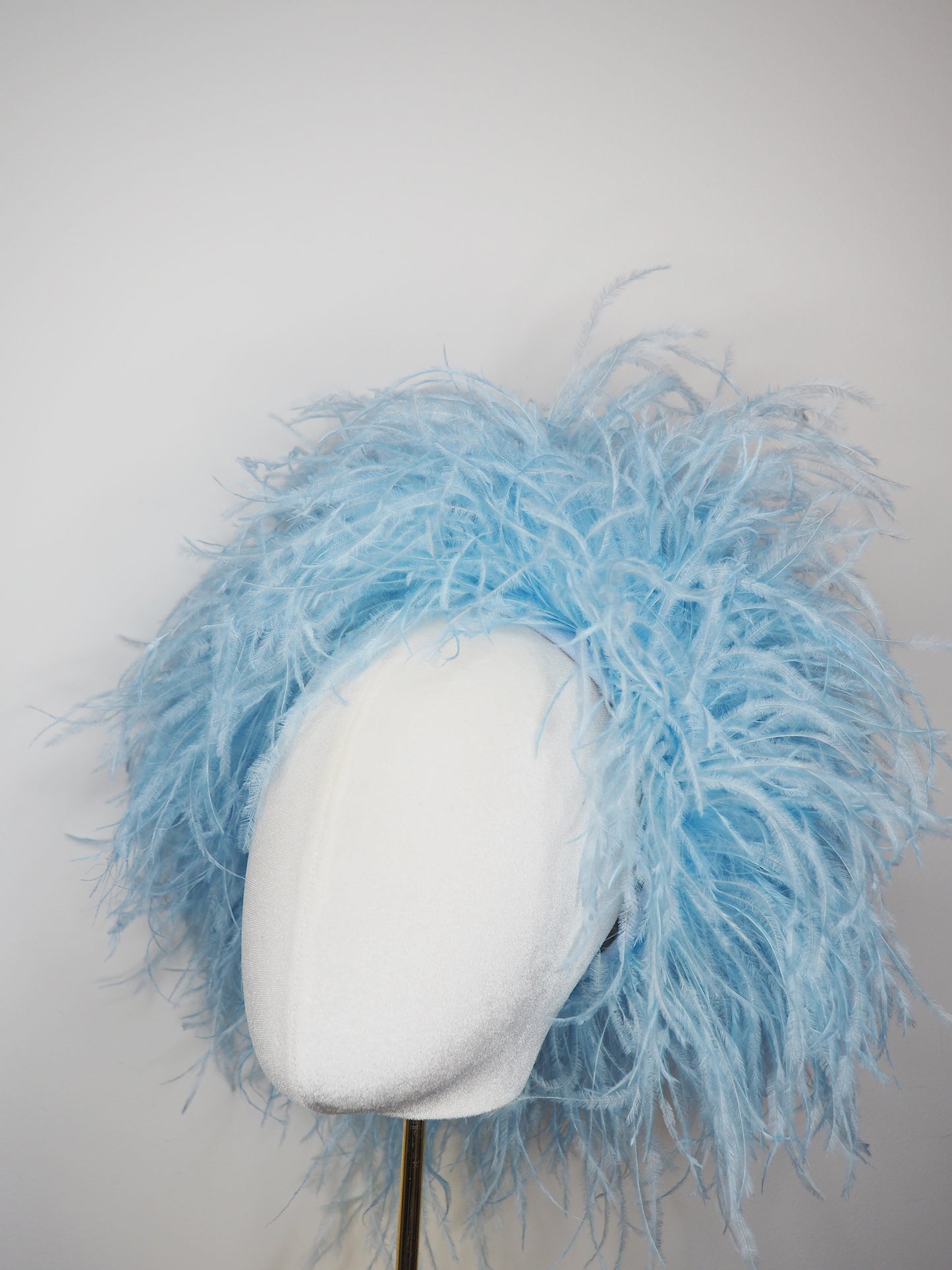 Winter Whisper - Baby Blue- Ostrich covered Jackie O style pillbox with open top.