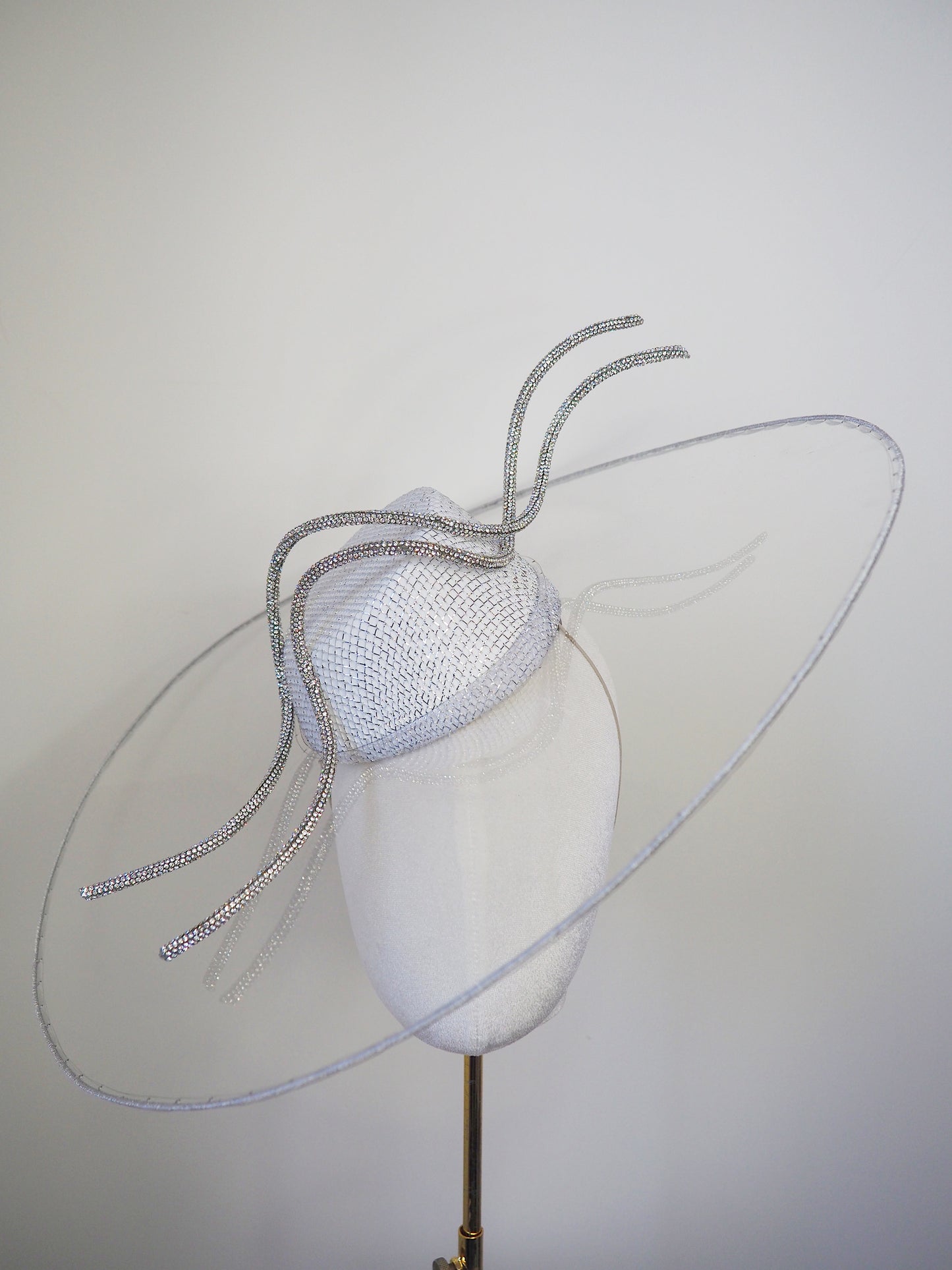 Lightning strikes twice- *reduced worn twice - Transparent peekaboo crystoform brim with wired embellished swirls.