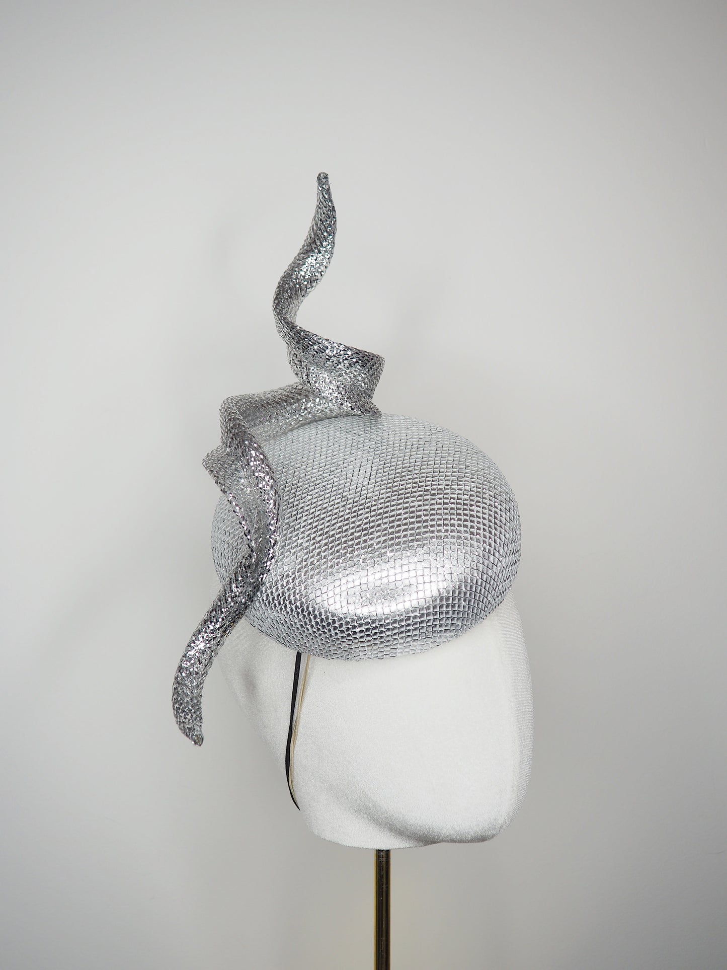 Lightning Strikes - Silver lurex and leather button with sculpted silver wired swirl