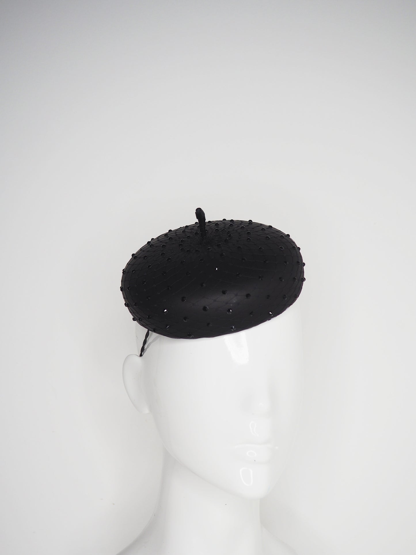 Glitz and glam - Leather button beret with crystals - black