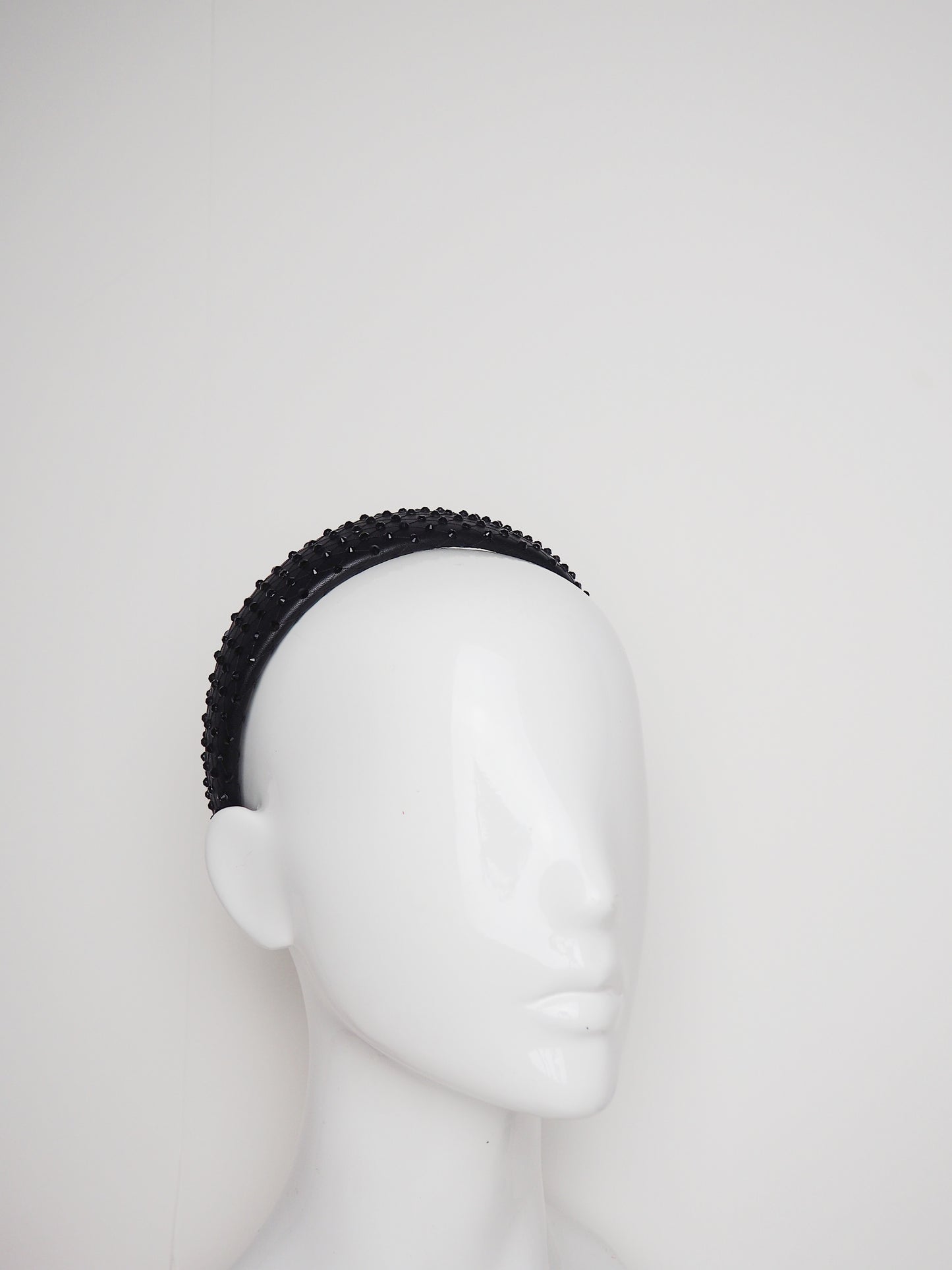 Zoe Sparkle - Leather padded headband with veil and Crystal Detail - Black - Full embellished