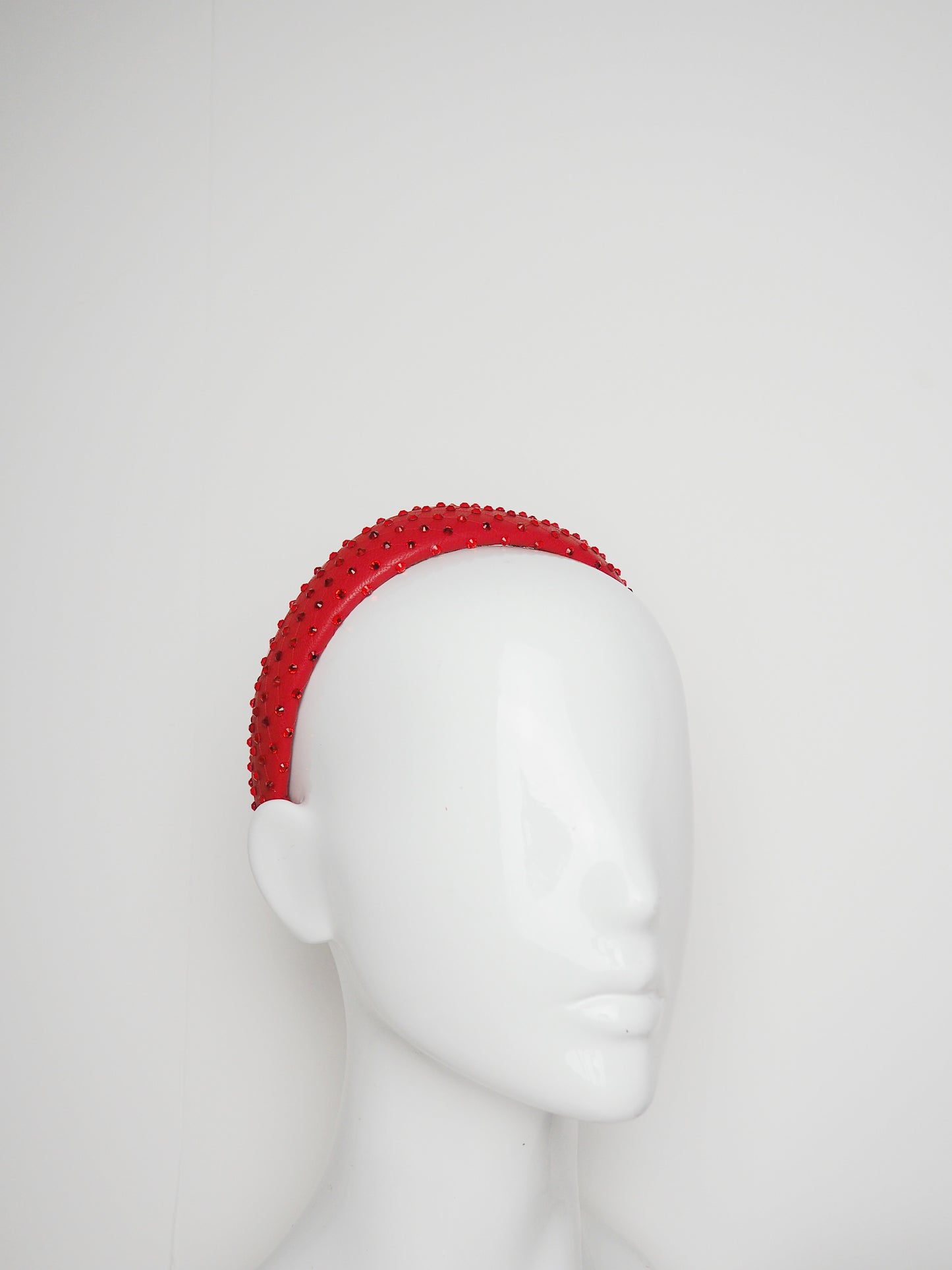 Zoe Sparkle - Leather padded headband with veil and Crystal Detail - Red - Full embellished